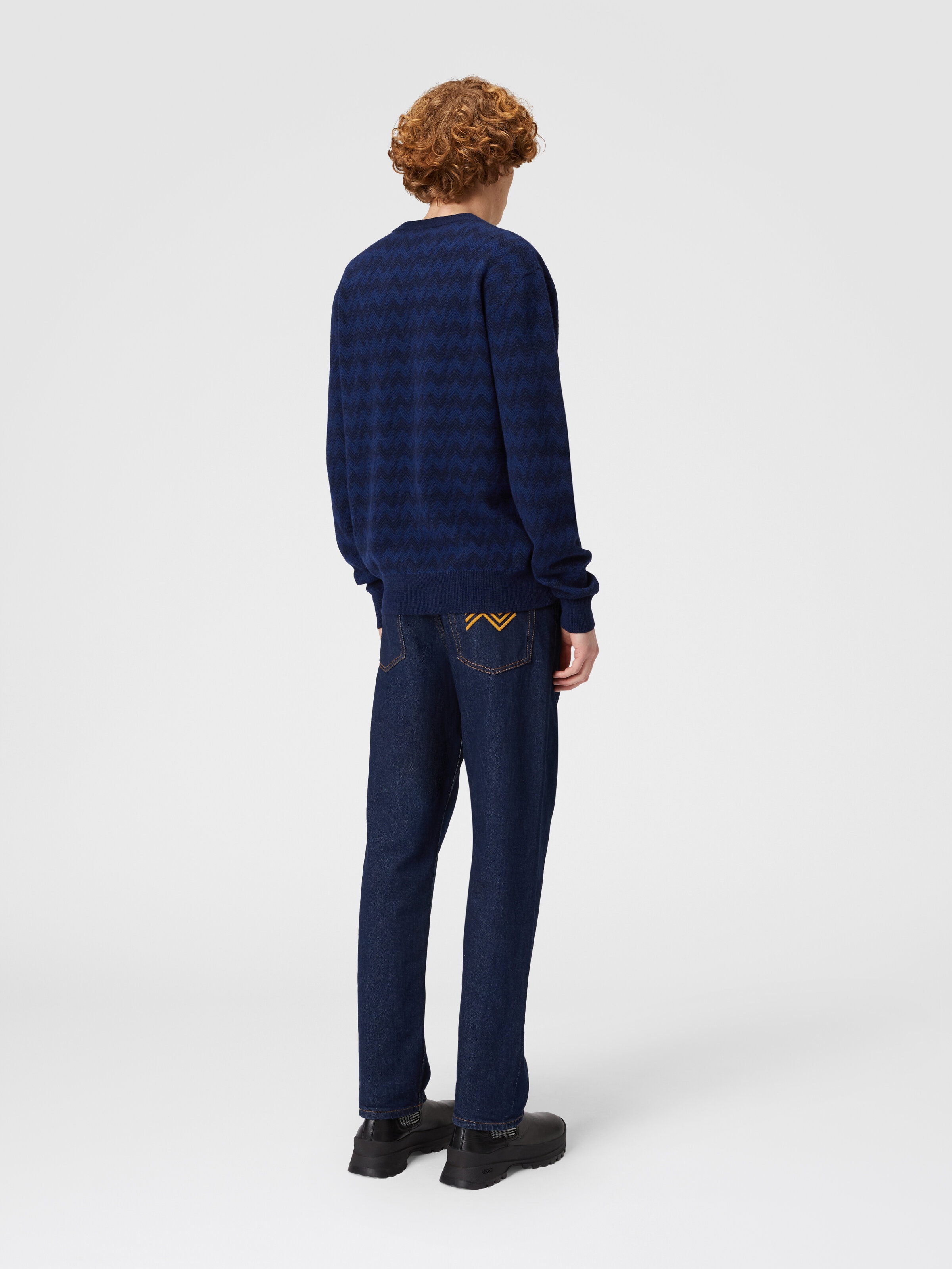 Zigzag wool and cashmere crewneck pullover, Blue - 2