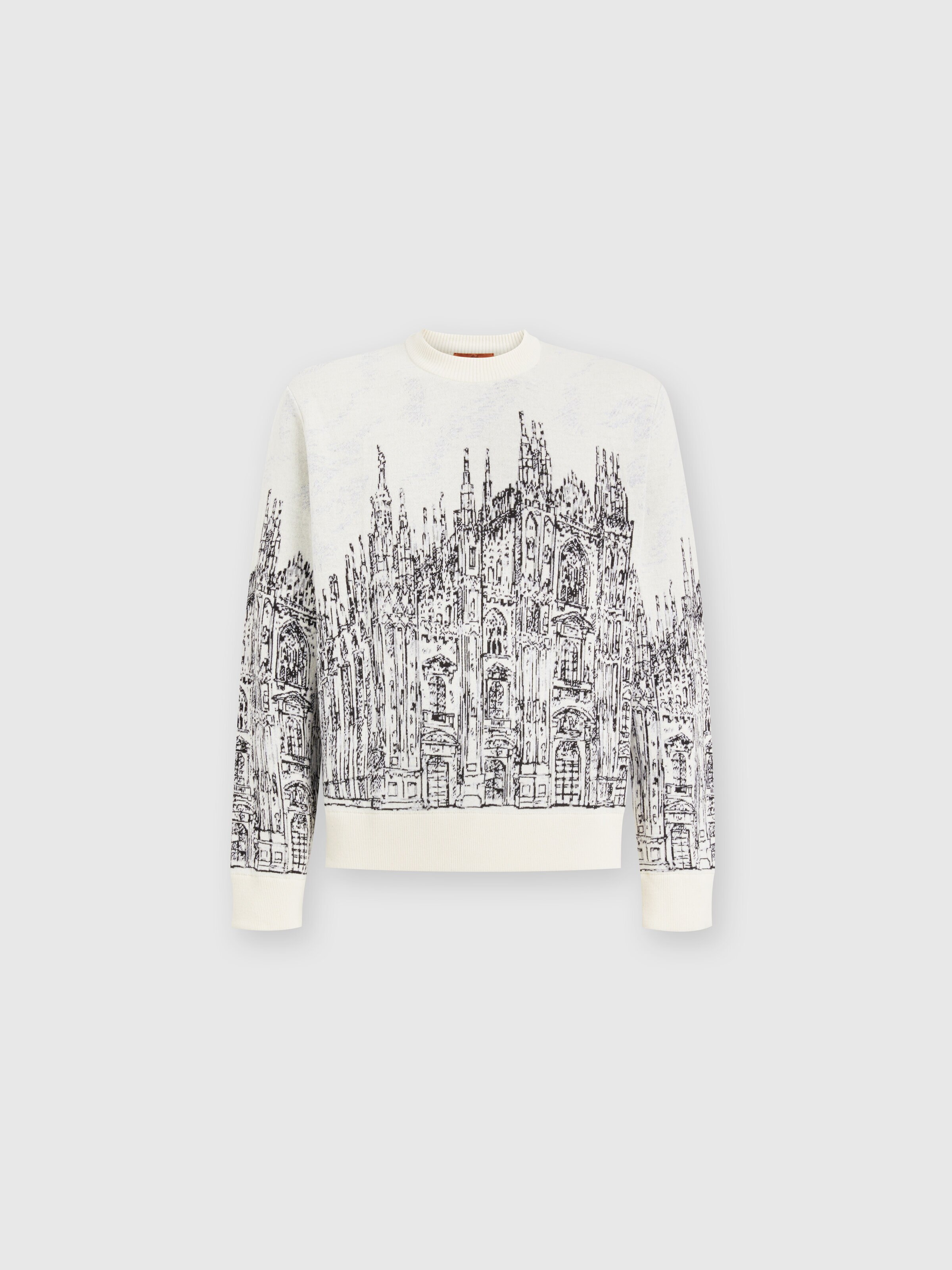 Crewneck pullover in jacquard cotton blend "Milano", Black & White - 0