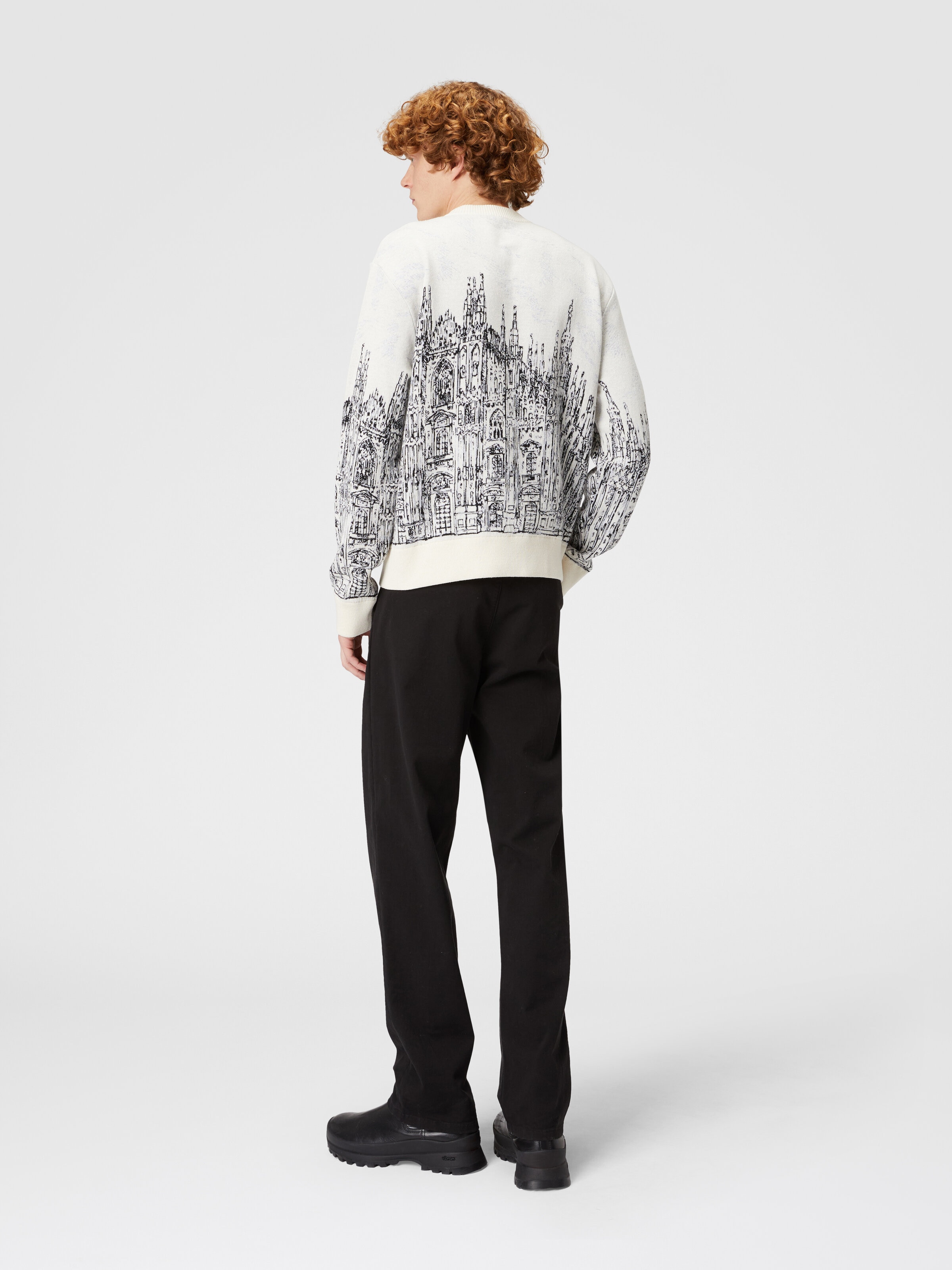 Crewneck pullover in jacquard cotton blend "Milano", Black & White - 2
