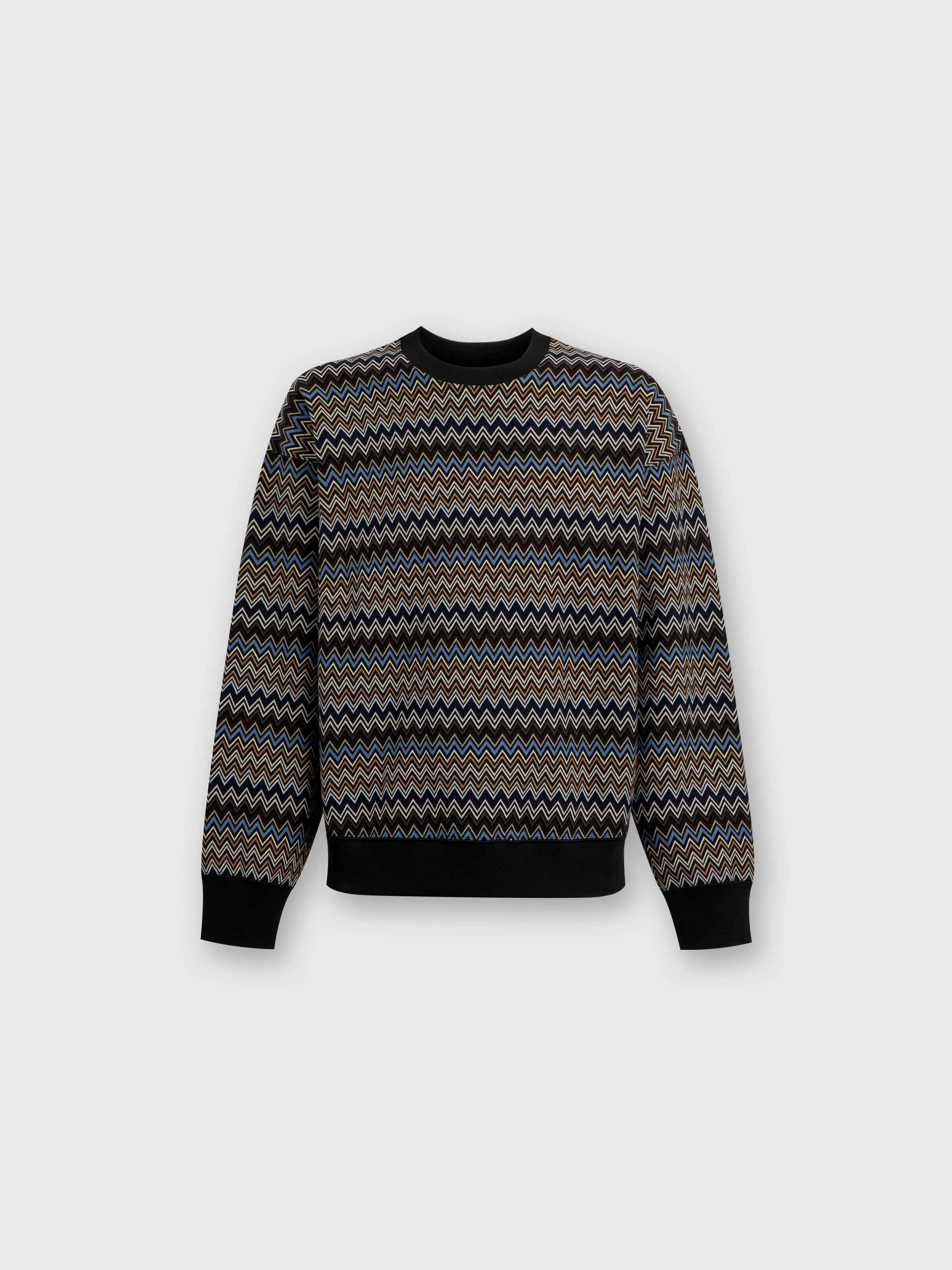 Zig zag cotton crewneck sweatshirt, Black & Blue - 0