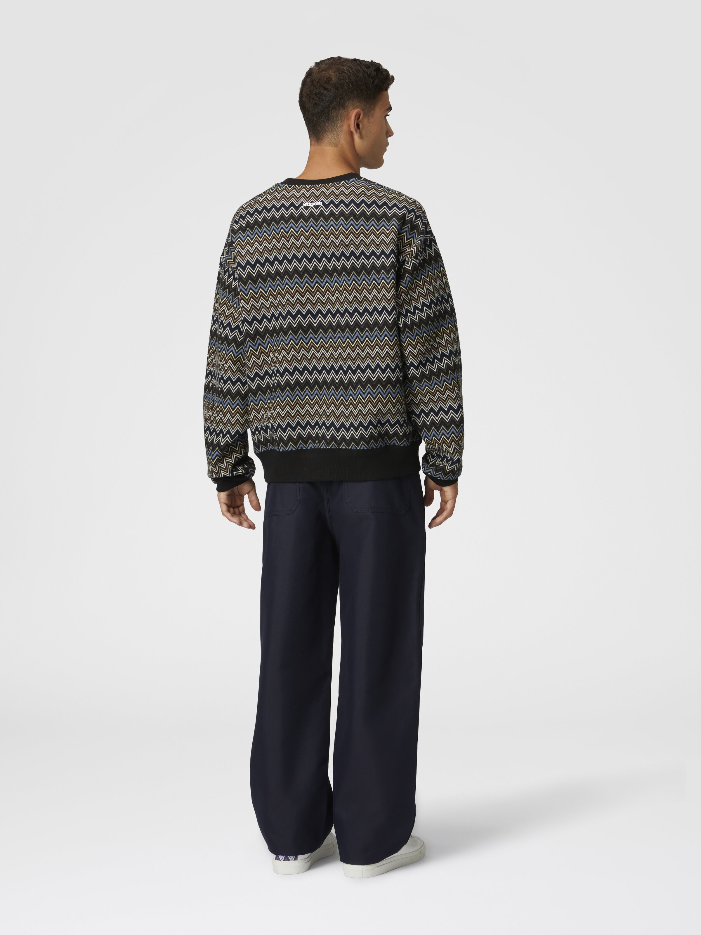 Zig zag cotton crewneck sweatshirt, Black & Blue - 2