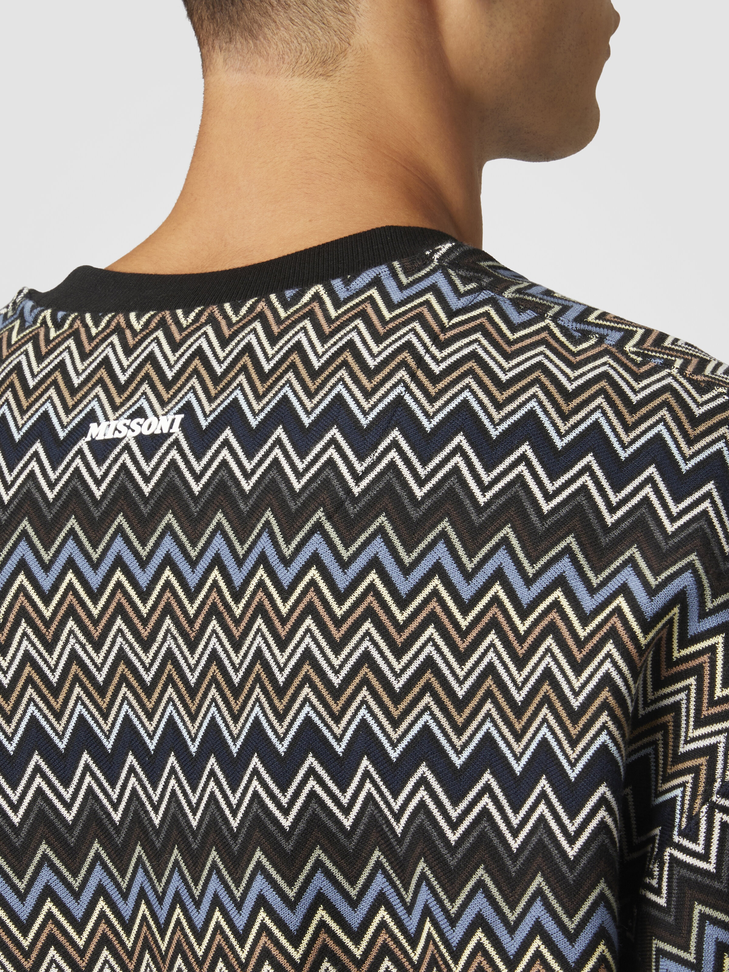 Zig zag cotton crewneck sweatshirt, Black & Blue - 4