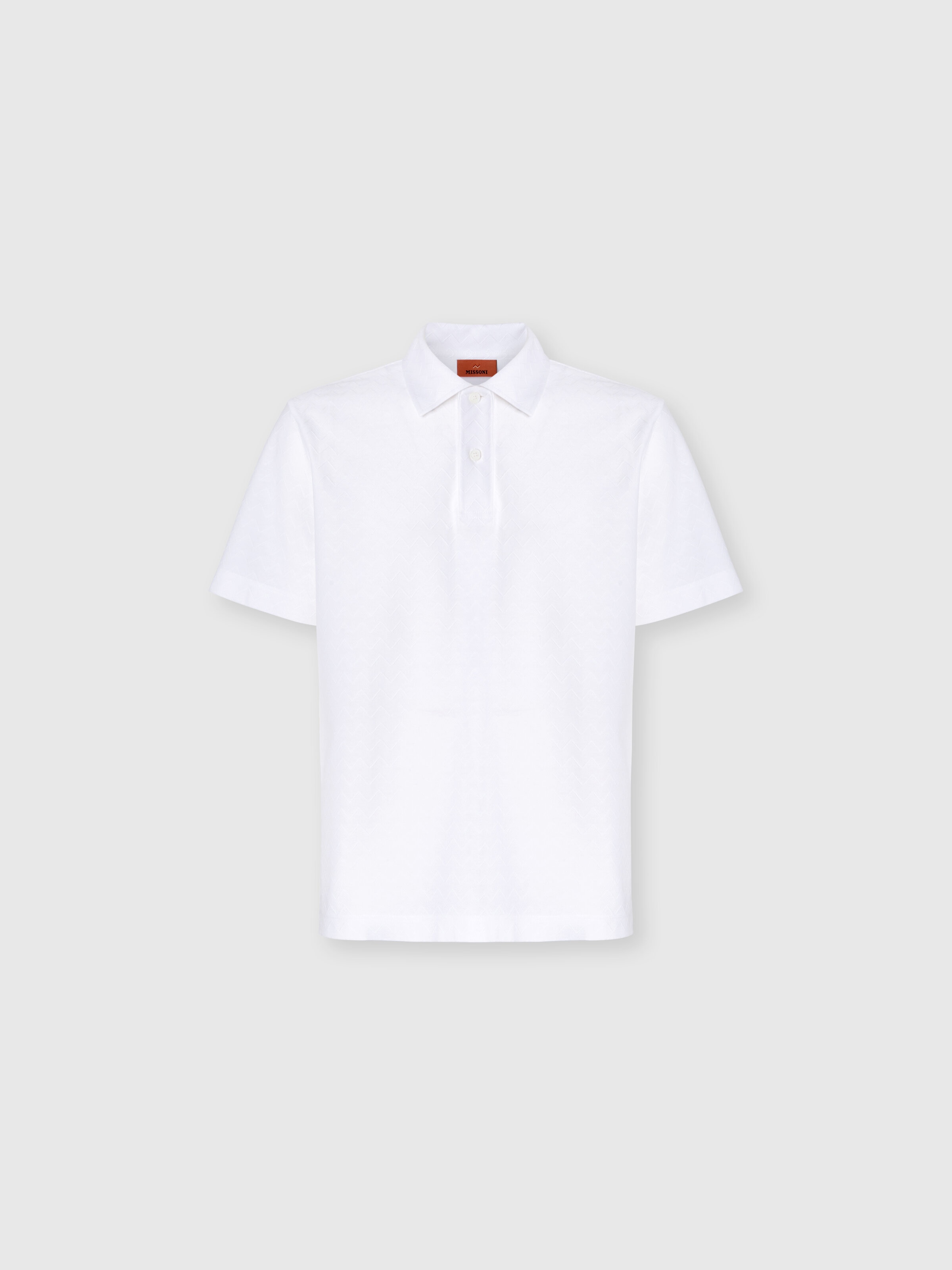 Tonal zigzag cotton jersey polo shirt, White  - 0