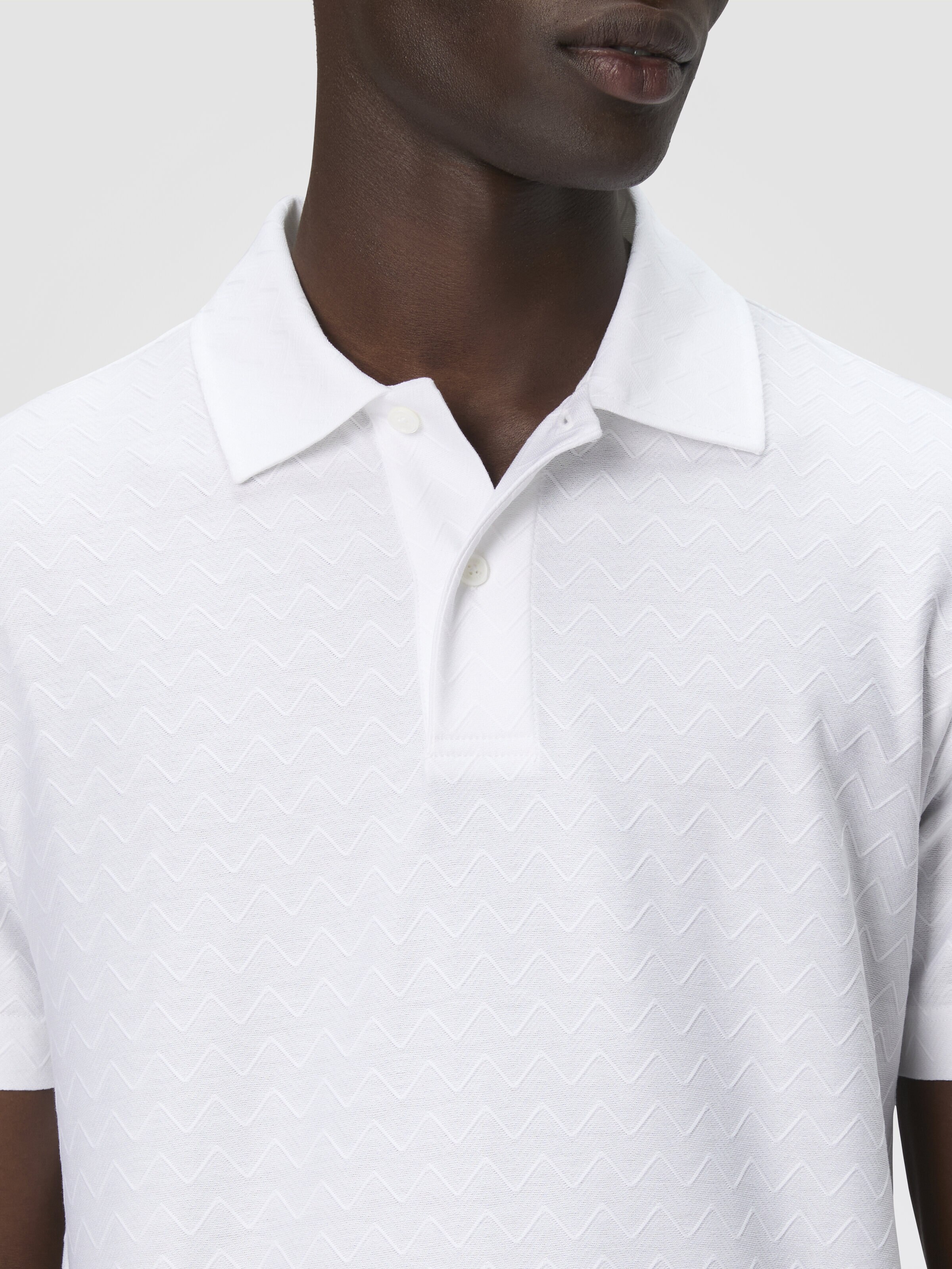 Tonal zigzag cotton jersey polo shirt, White  - 4