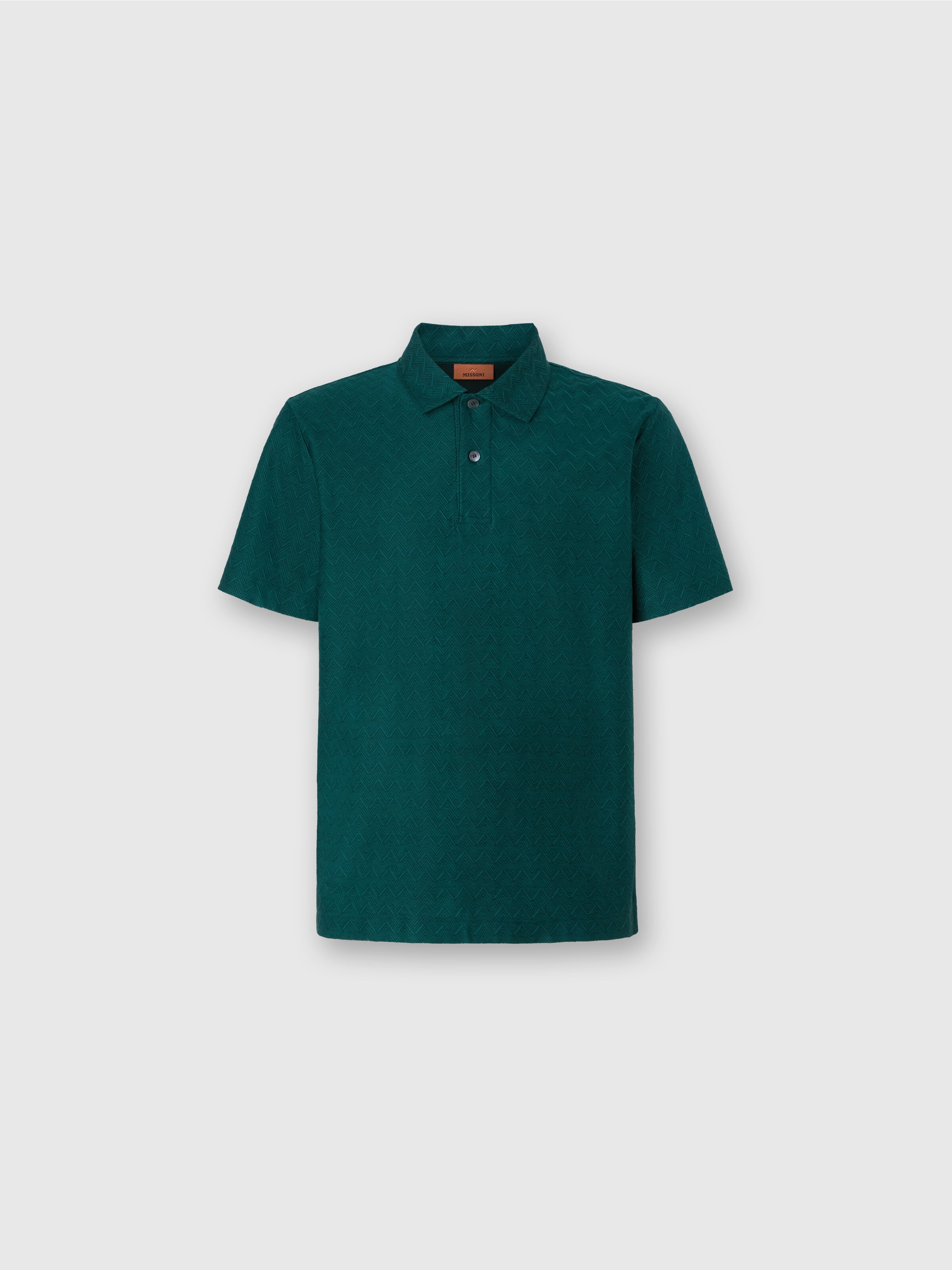 Polo in jersey di cotone zig zag tono su tono, Verde - 0