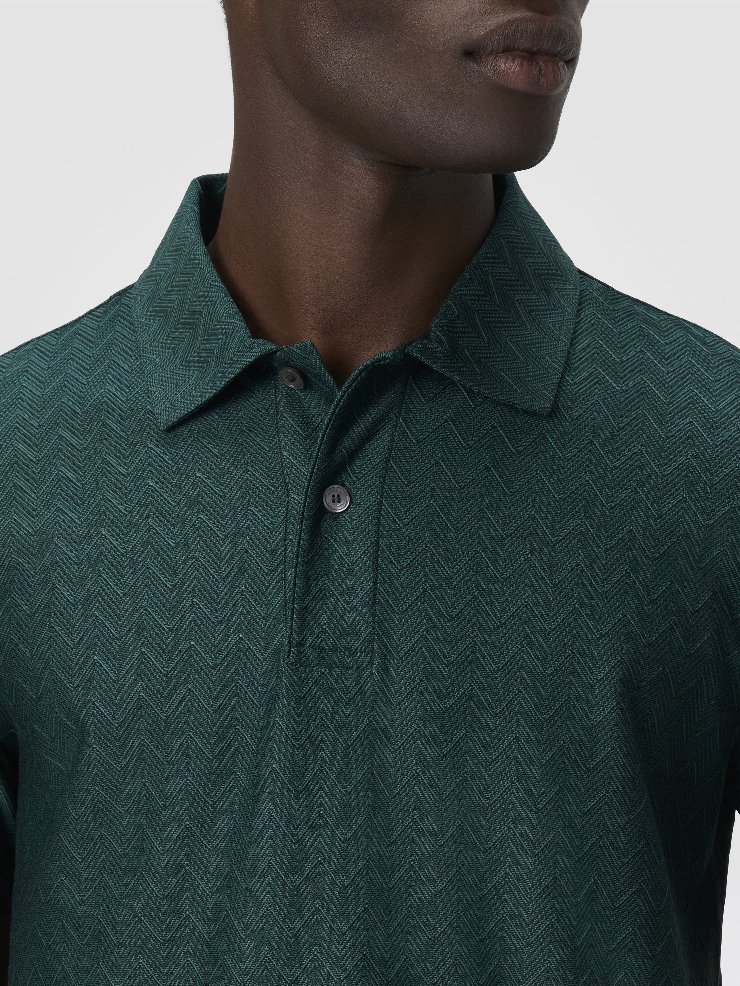 Polo in jersey di cotone zig zag tono su tono, Verde - 4