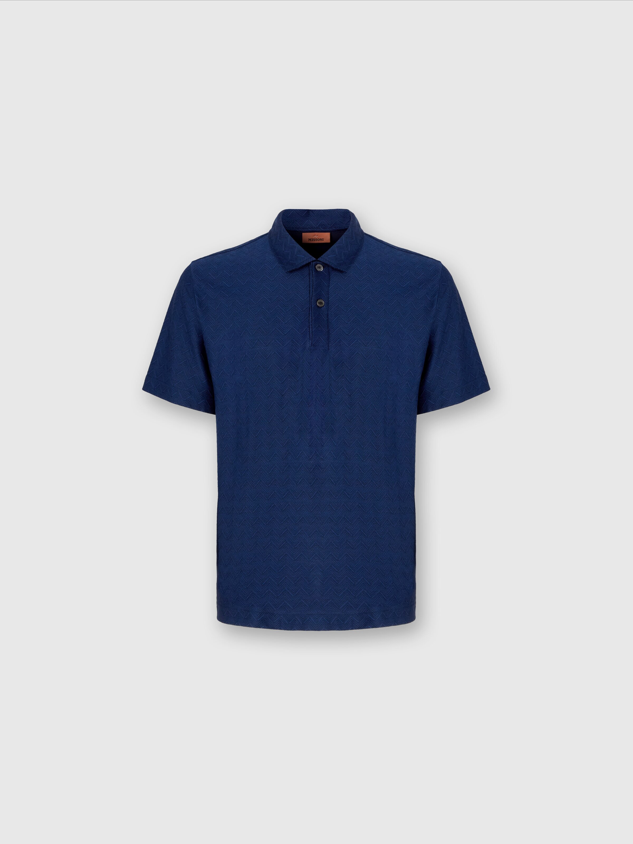 Tonal zigzag cotton jersey polo shirt, Blue - 0