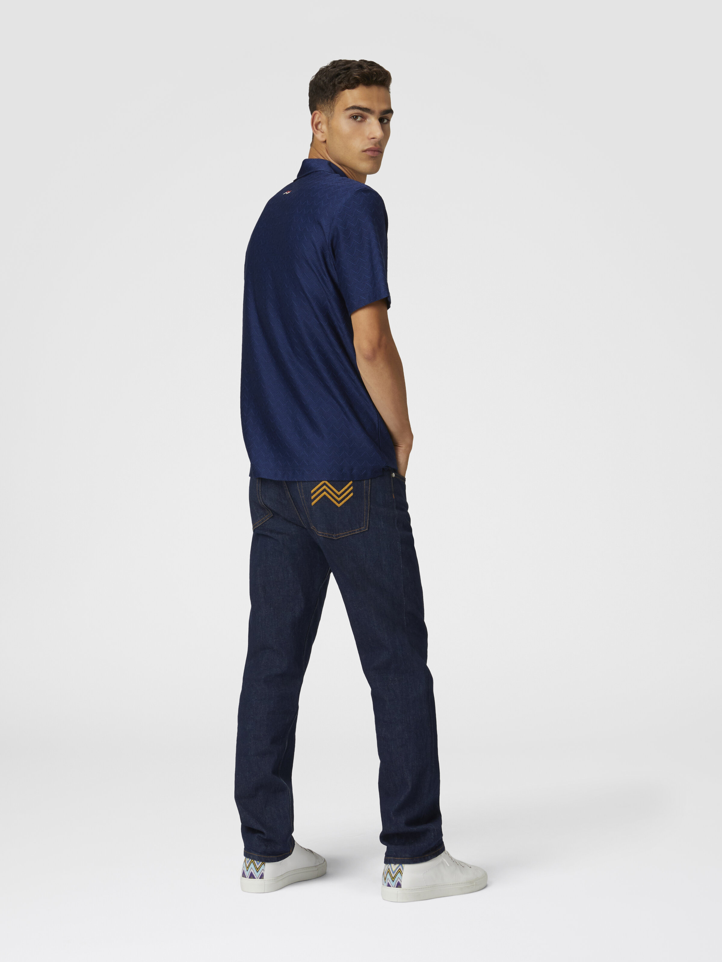 Tonal zigzag cotton jersey polo shirt, Blue - 2
