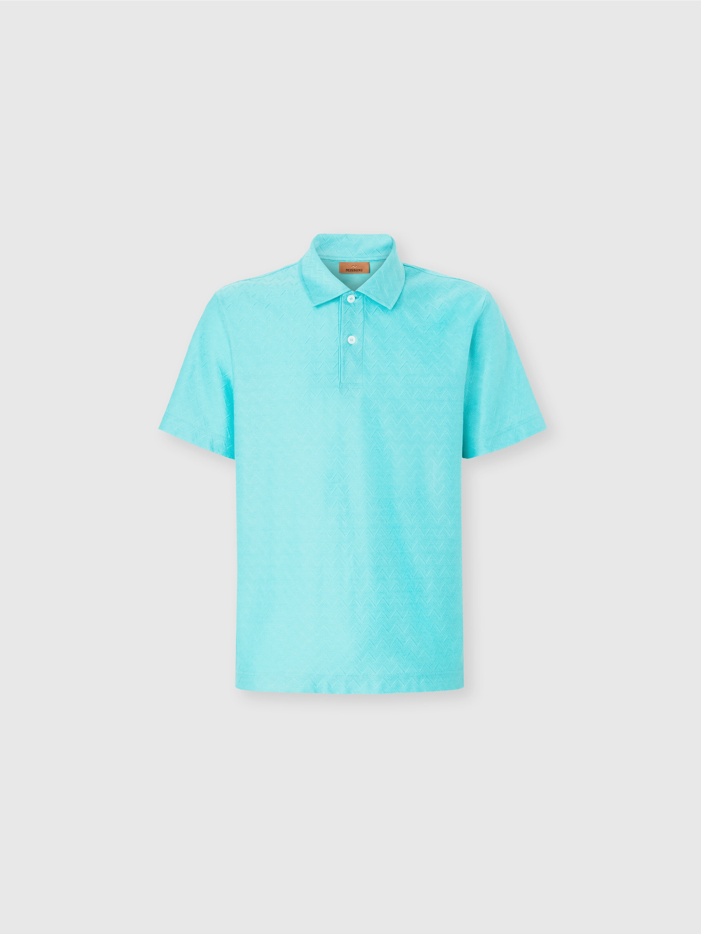 Polo de punto de algodón en zigzag tonal, Turquesa  - 0