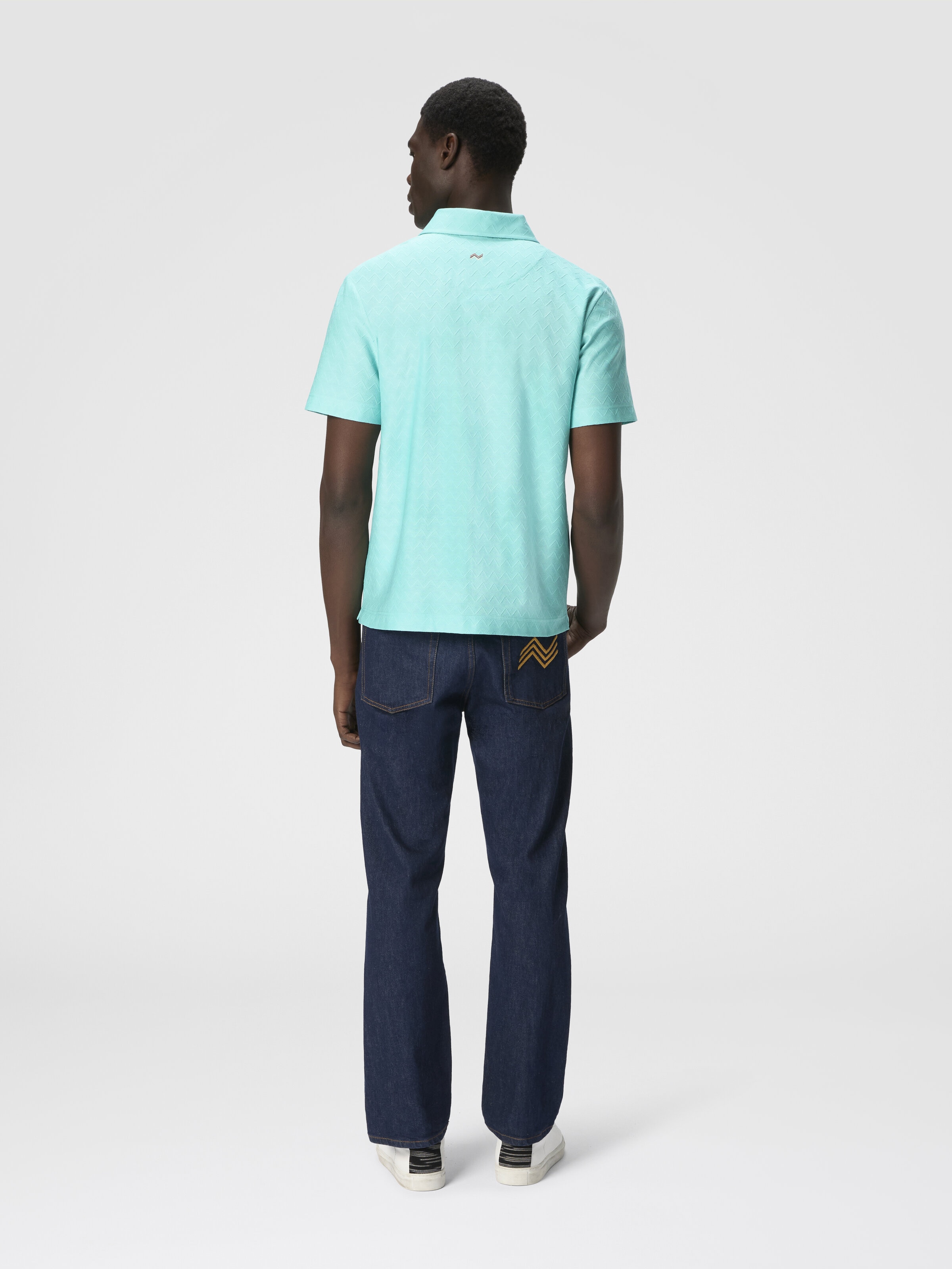 Polo de punto de algodón en zigzag tonal, Turquesa  - 2