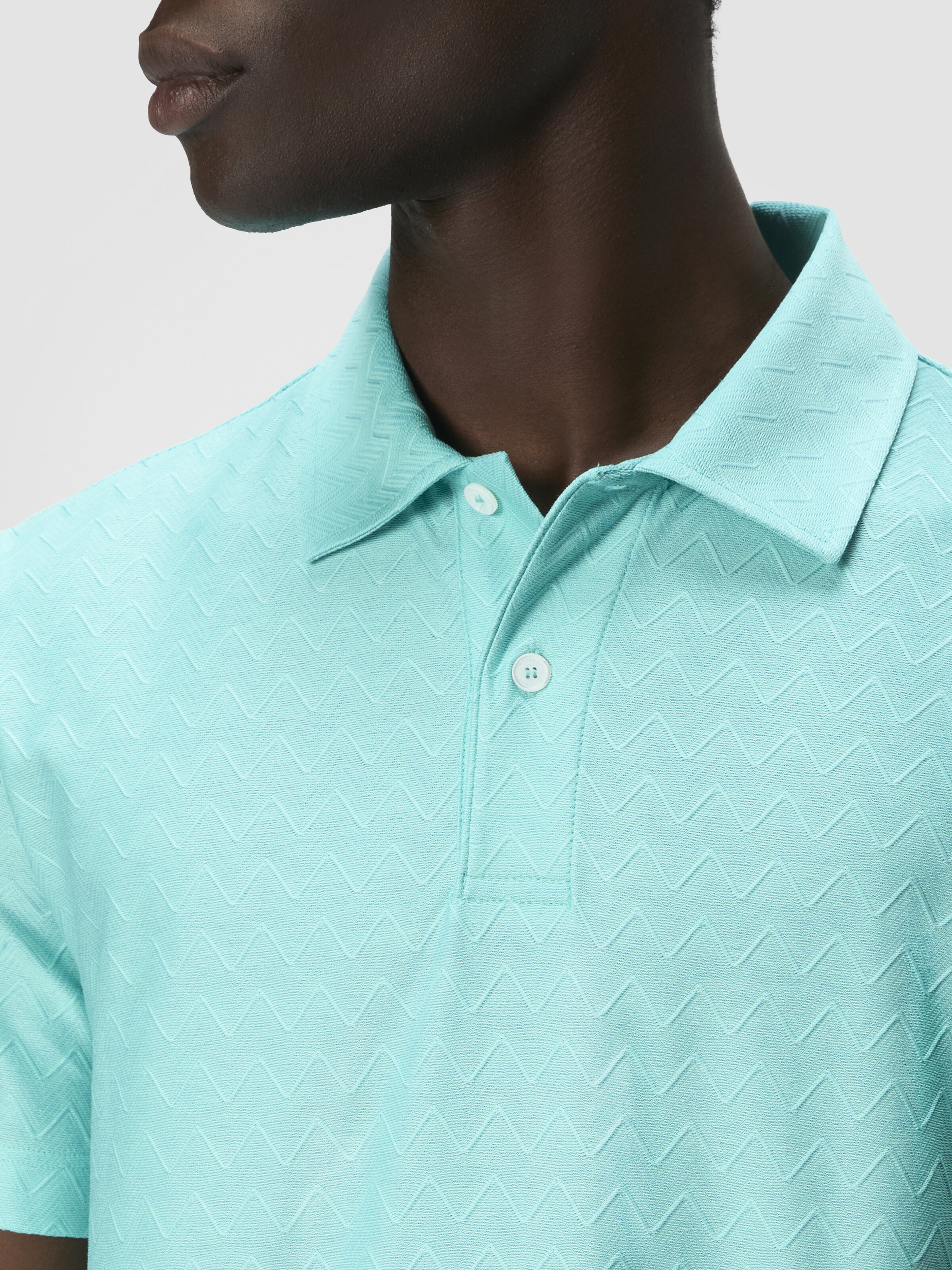 Polo de punto de algodón en zigzag tonal, Turquesa  - 4