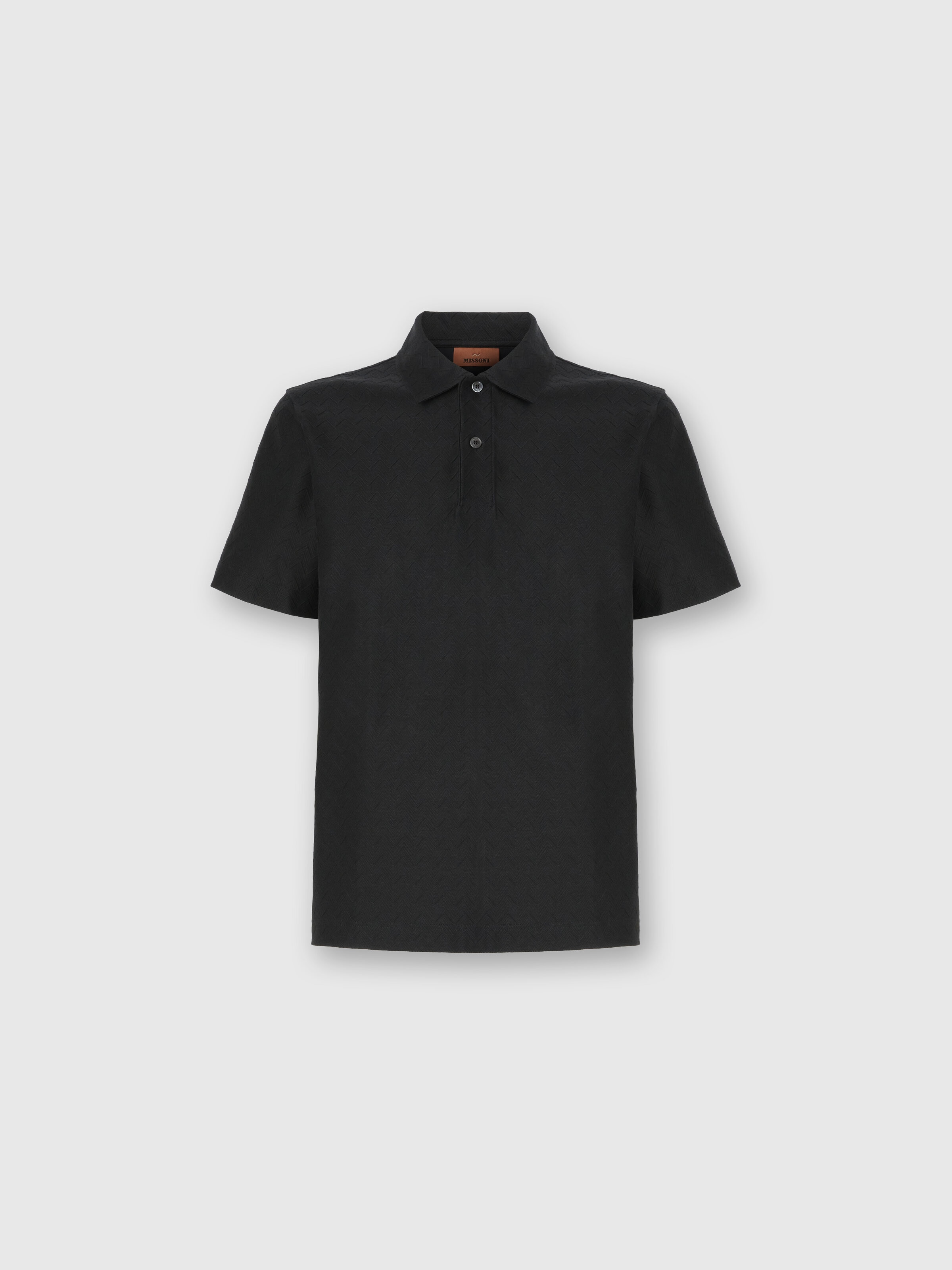 Tonal zigzag cotton jersey polo shirt, Grey - 0