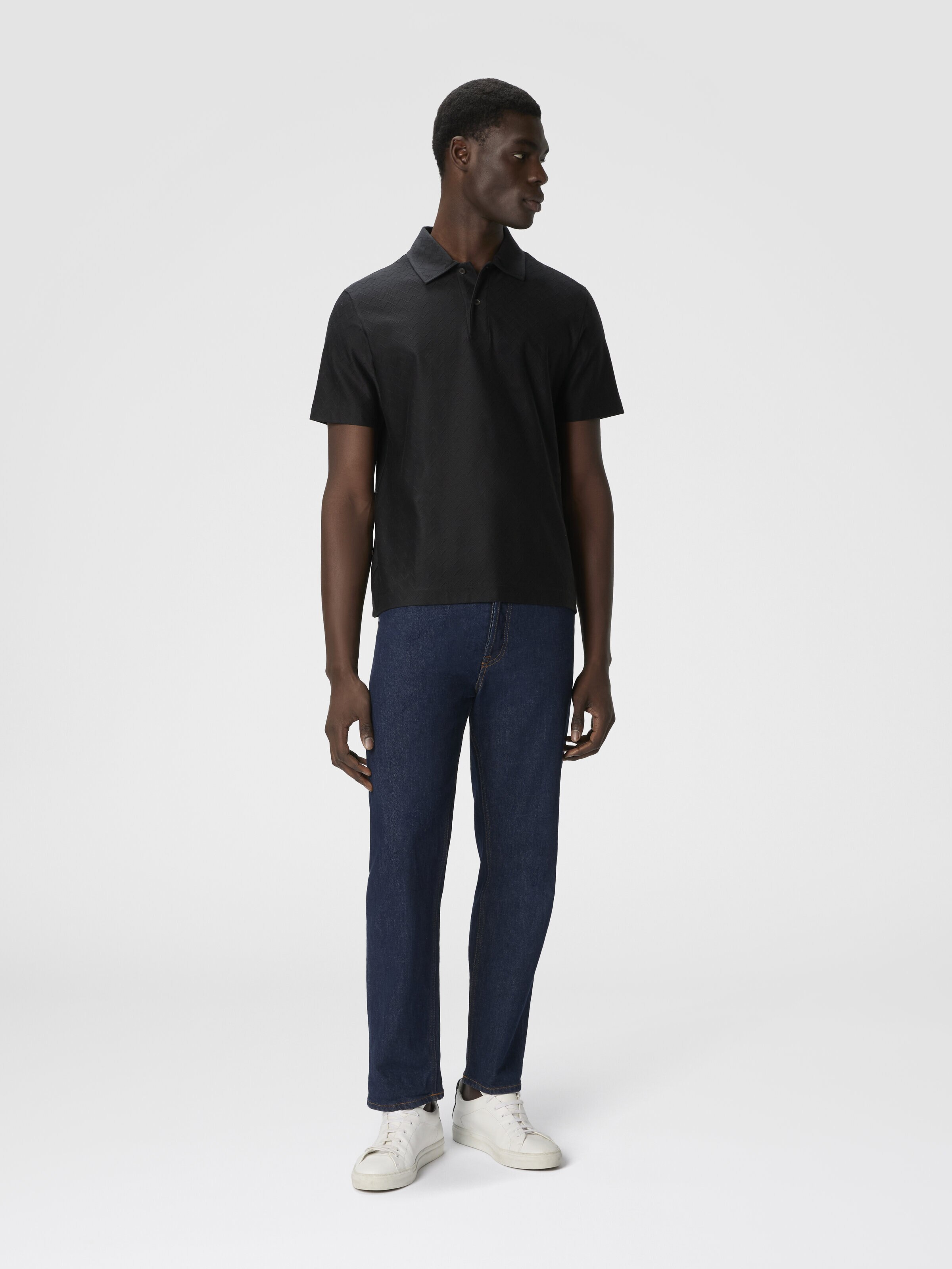 Tonal zigzag cotton jersey polo shirt, Grey - 1