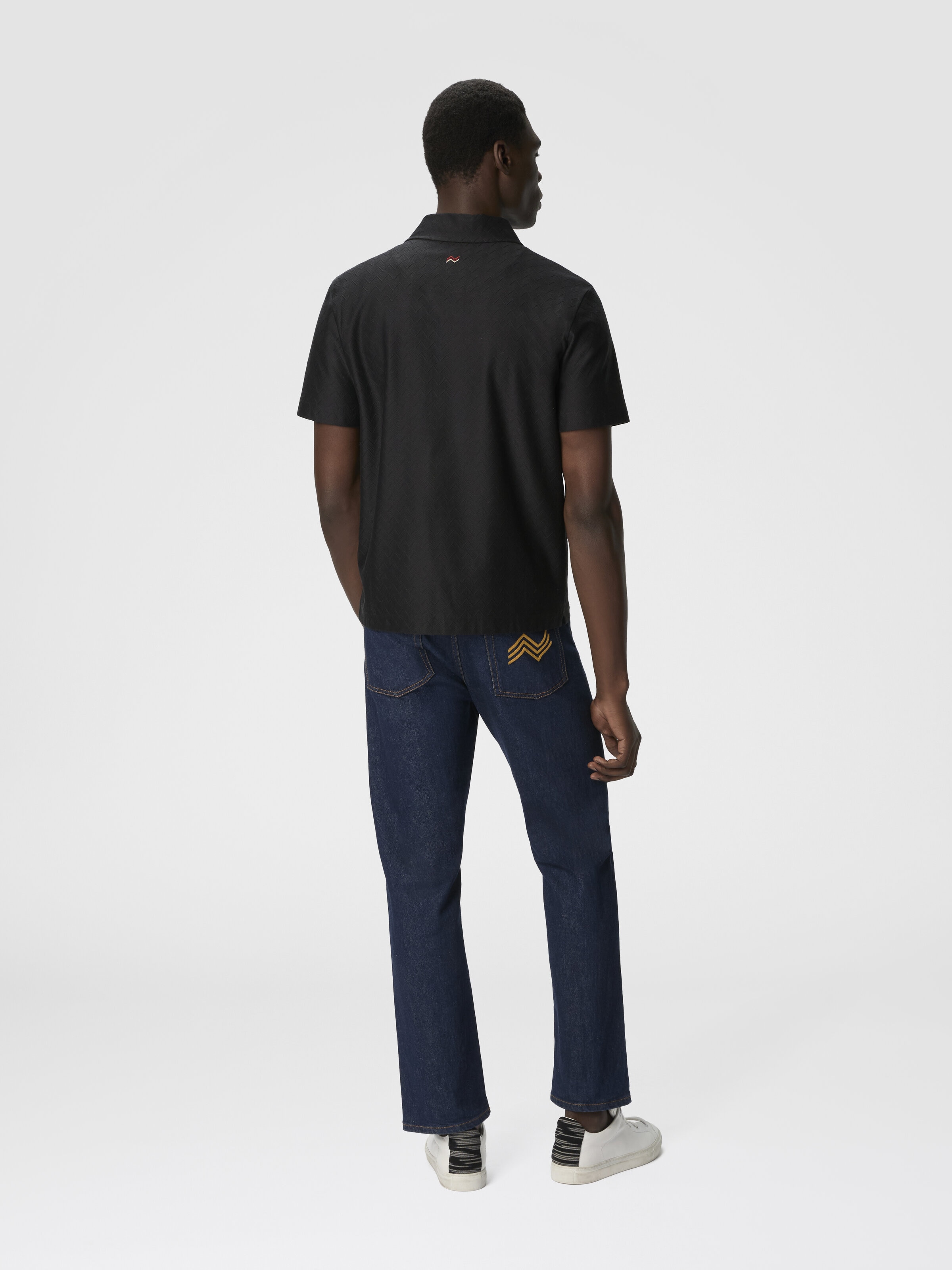 Tonal zigzag cotton jersey polo shirt, Grey - 2