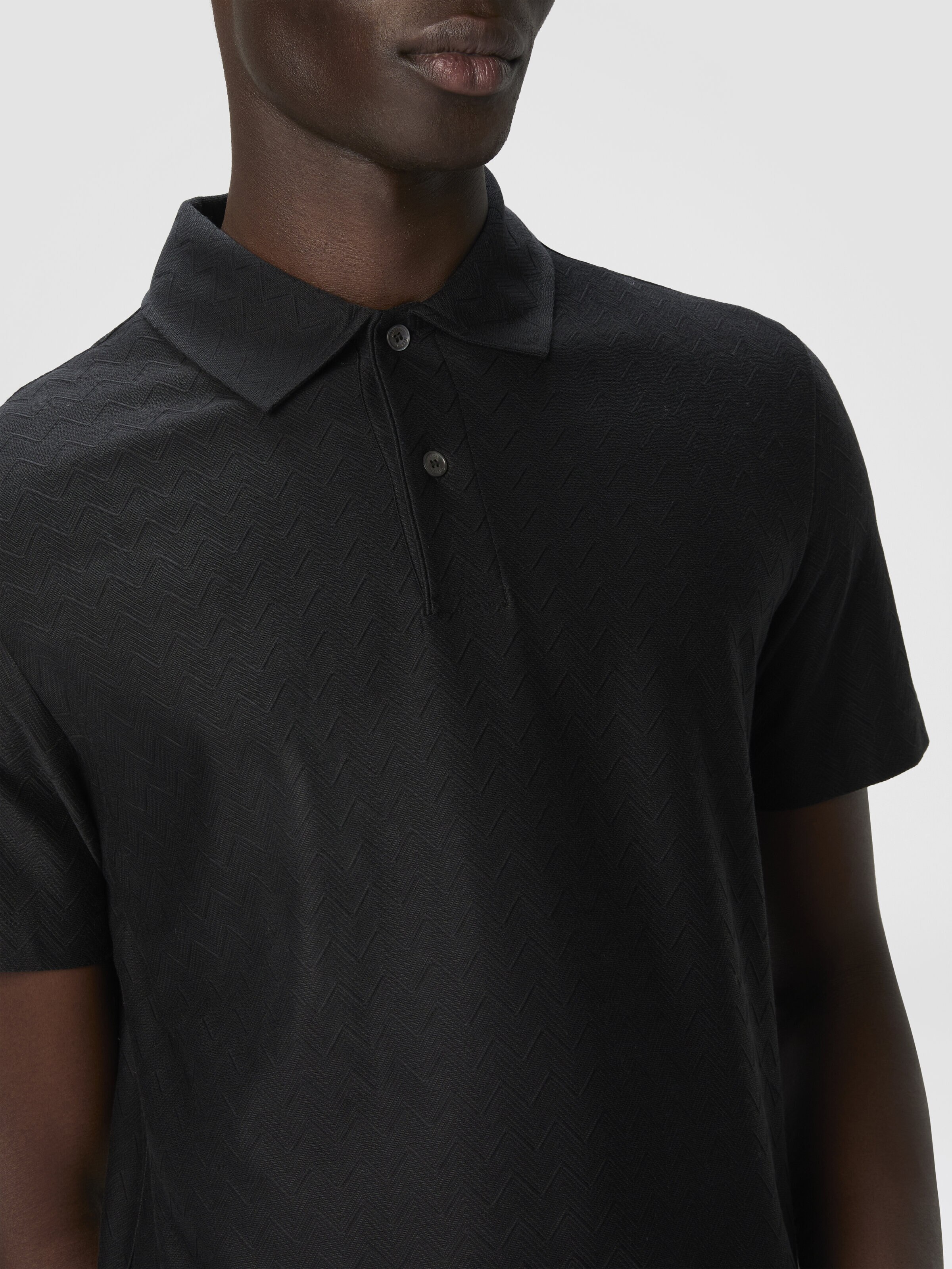 Tonal zigzag cotton jersey polo shirt, Grey - 4