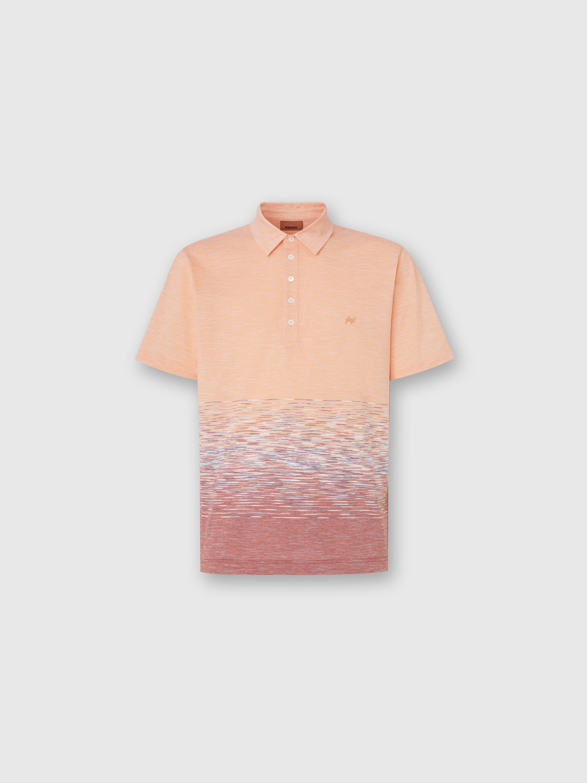 Slub cotton and linen polo shirt with zigzag embroidery, Orange & Red  - 0