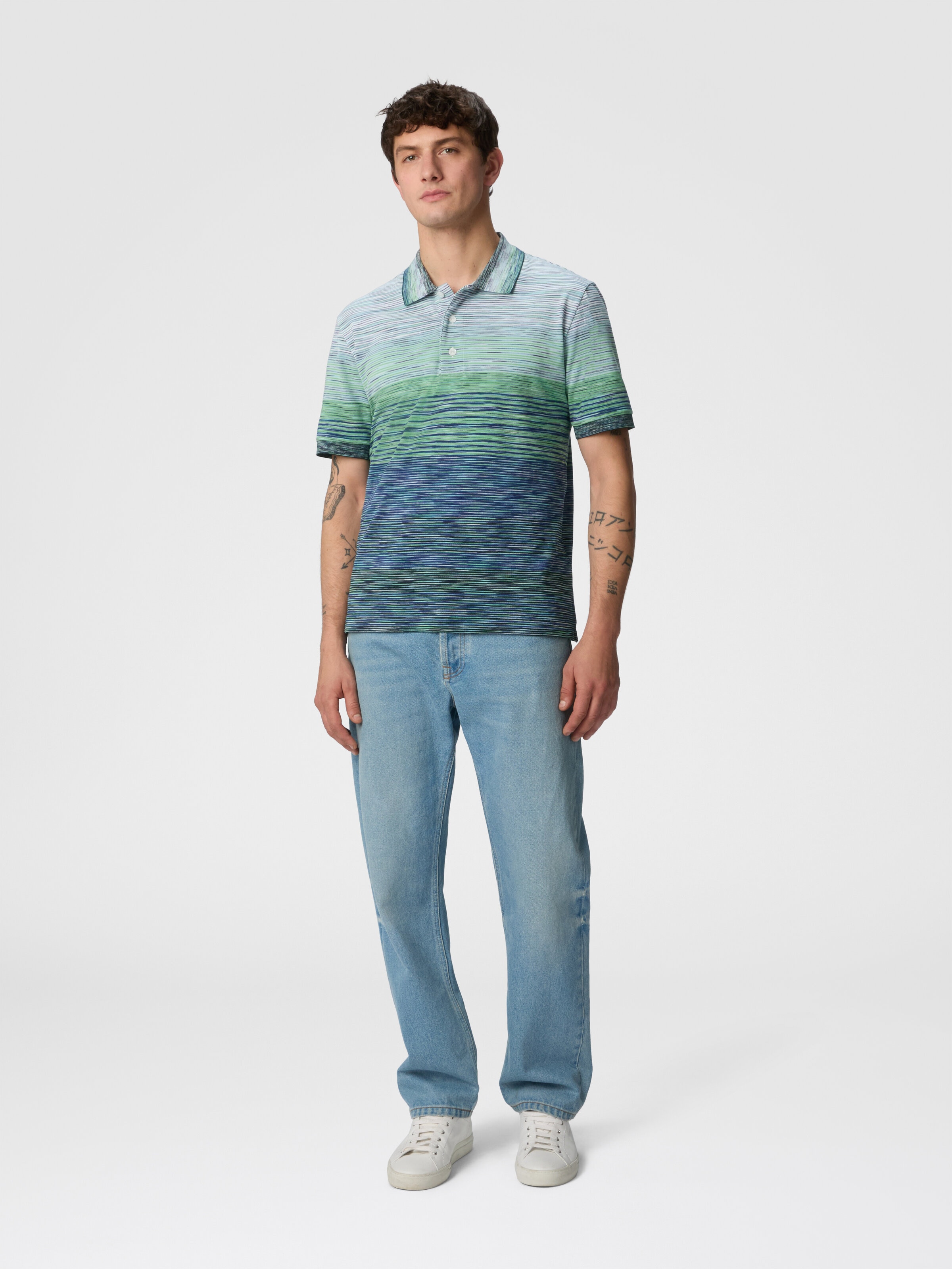 Polo shirt in shaded slub cotton piqué, Green - 1