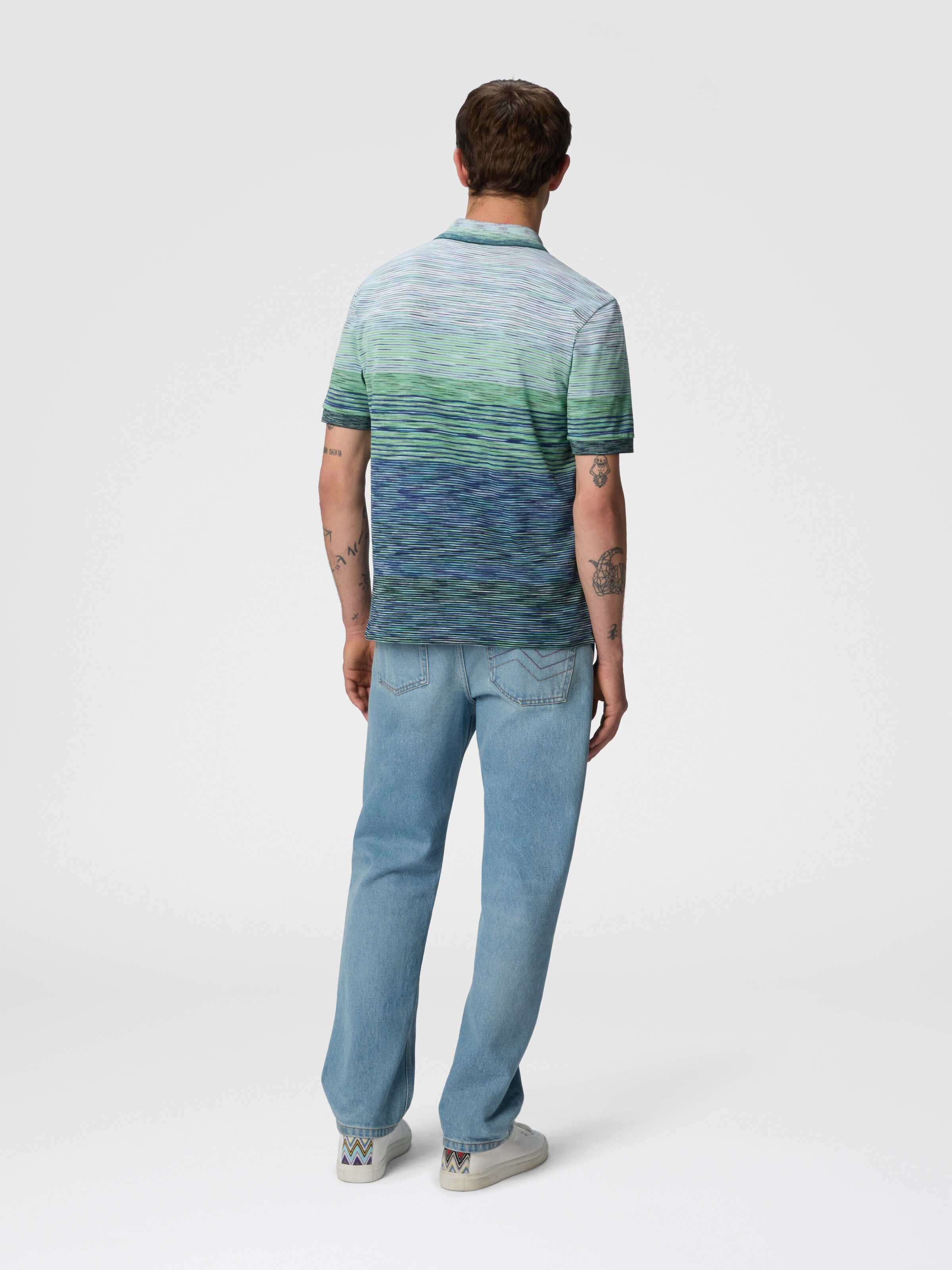 Polo shirt in shaded slub cotton piqué, Green - 2