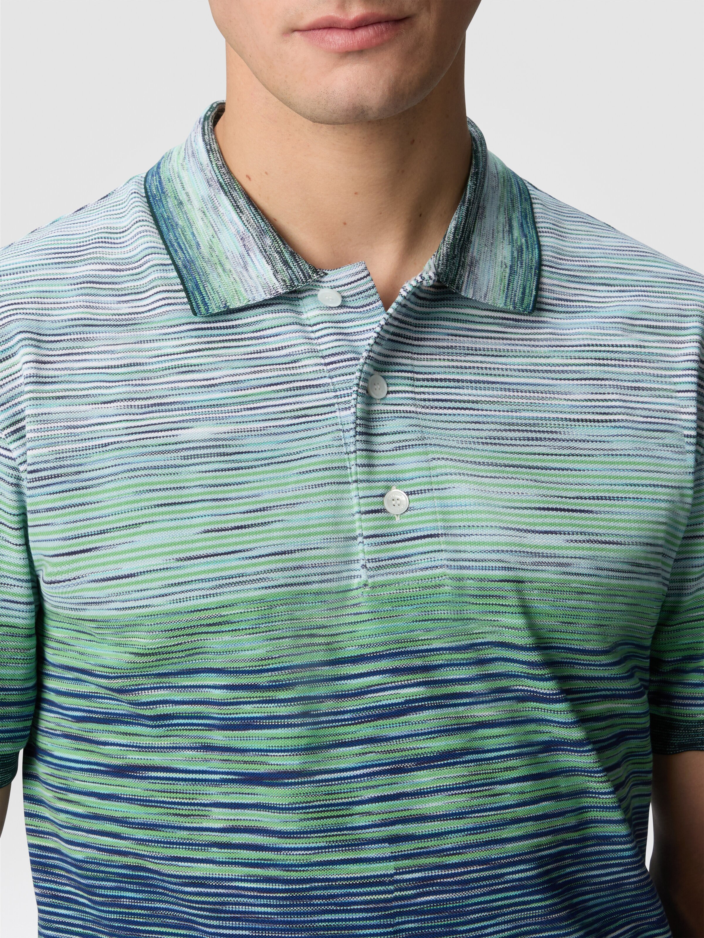 Polo shirt in shaded slub cotton piqué, Green - 4