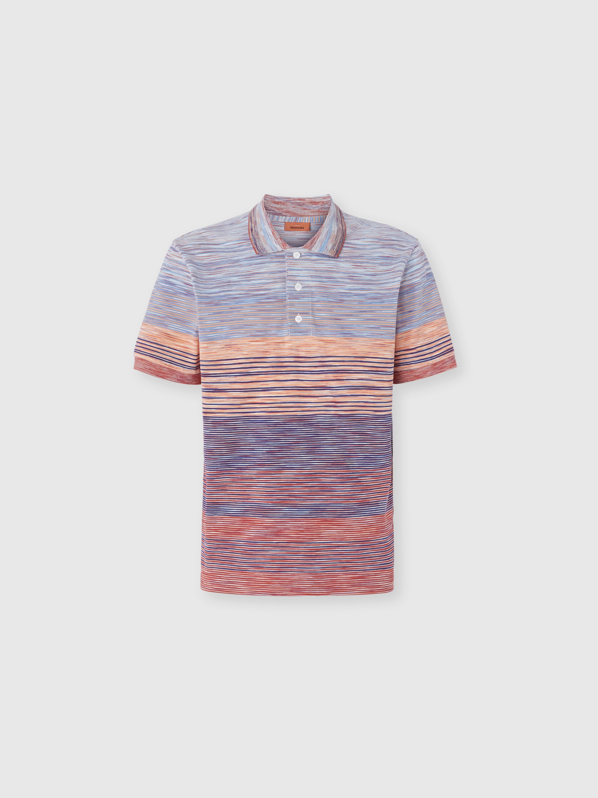 Polo shirt in shaded slub cotton piqué, Black Multicoloured  - 0