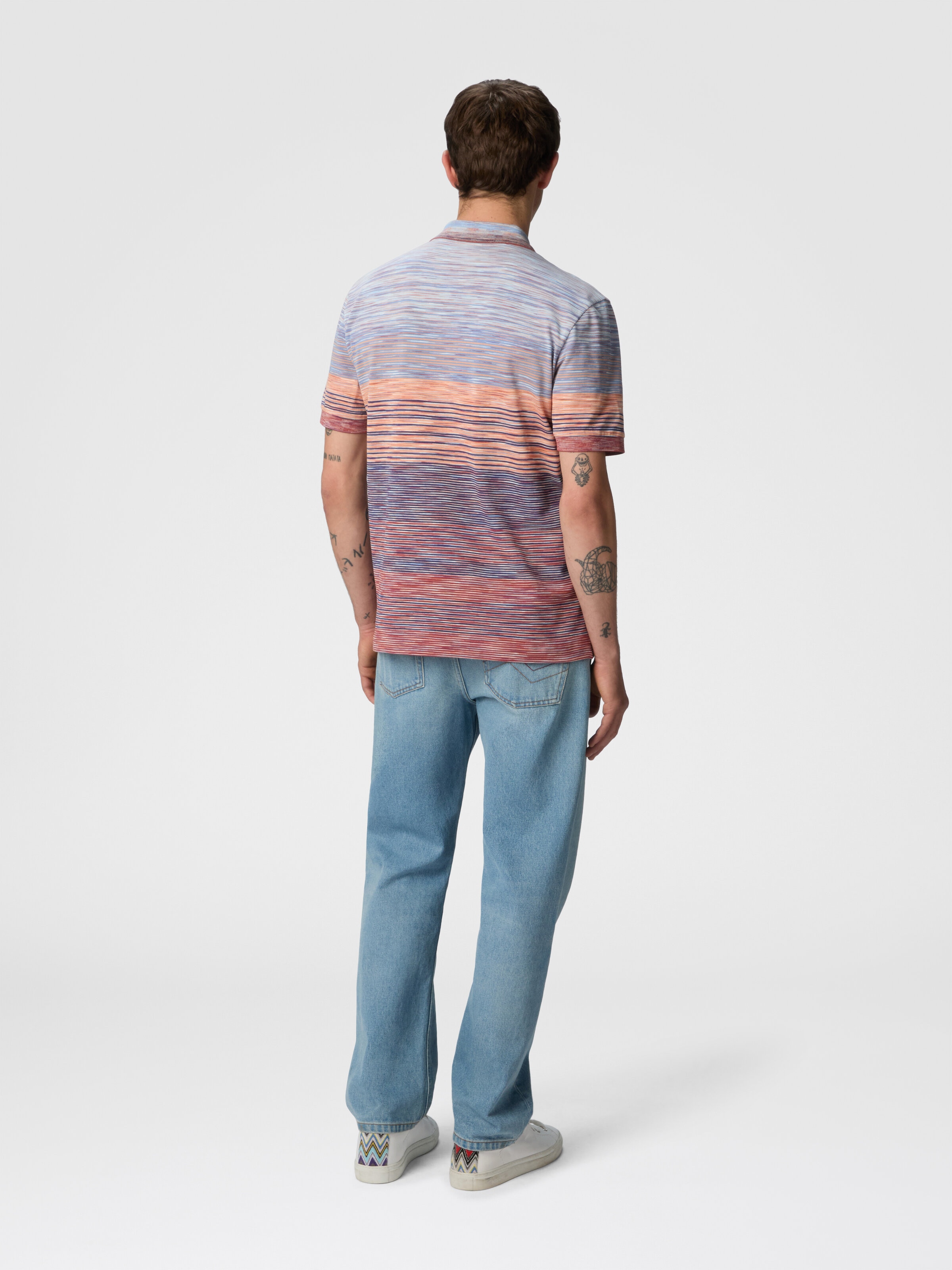 Polo shirt in shaded slub cotton piqué, Black Multicoloured  - 2