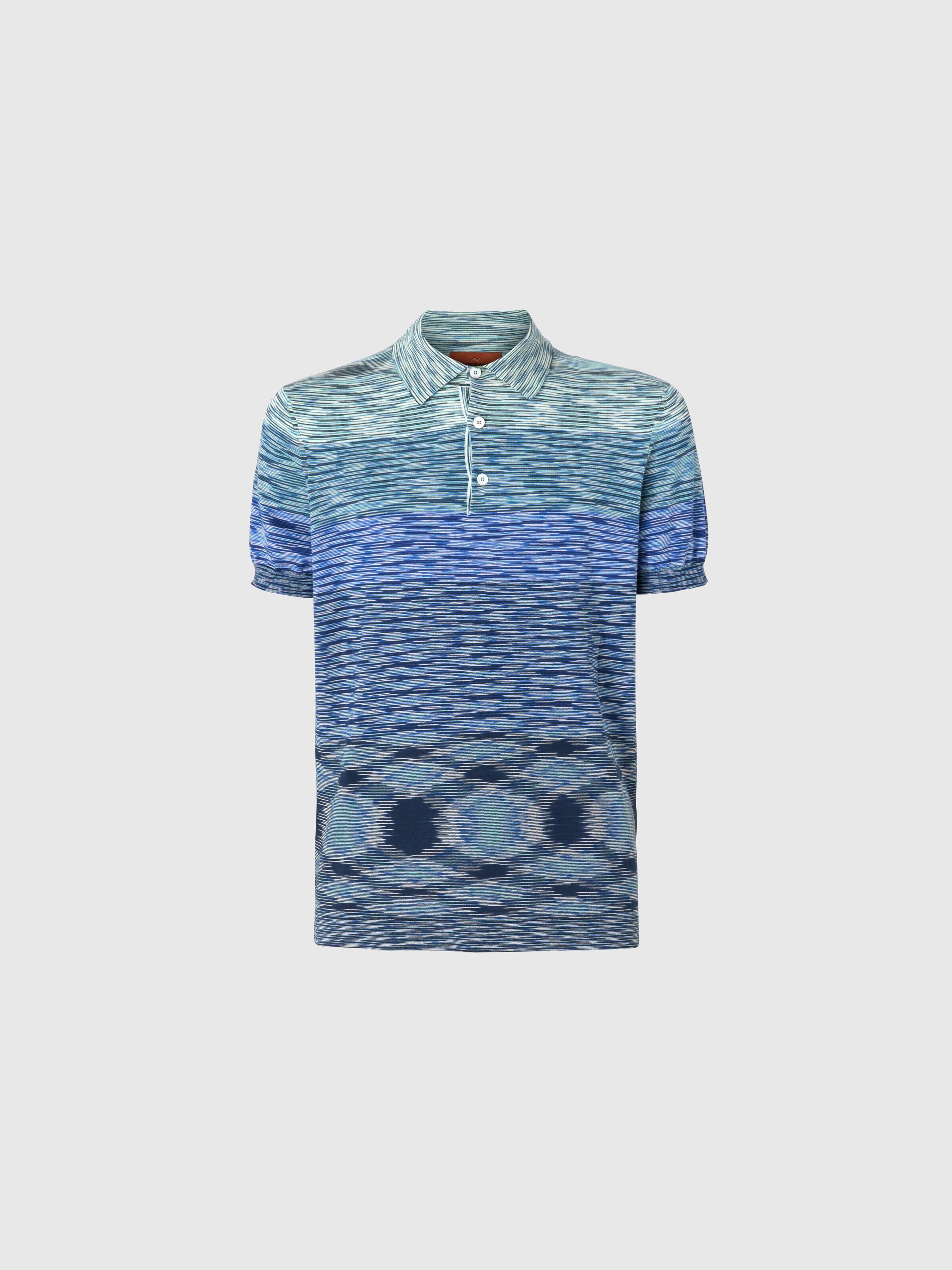 Dégradé slub cotton knit polo shirt, Blue & Green - 0