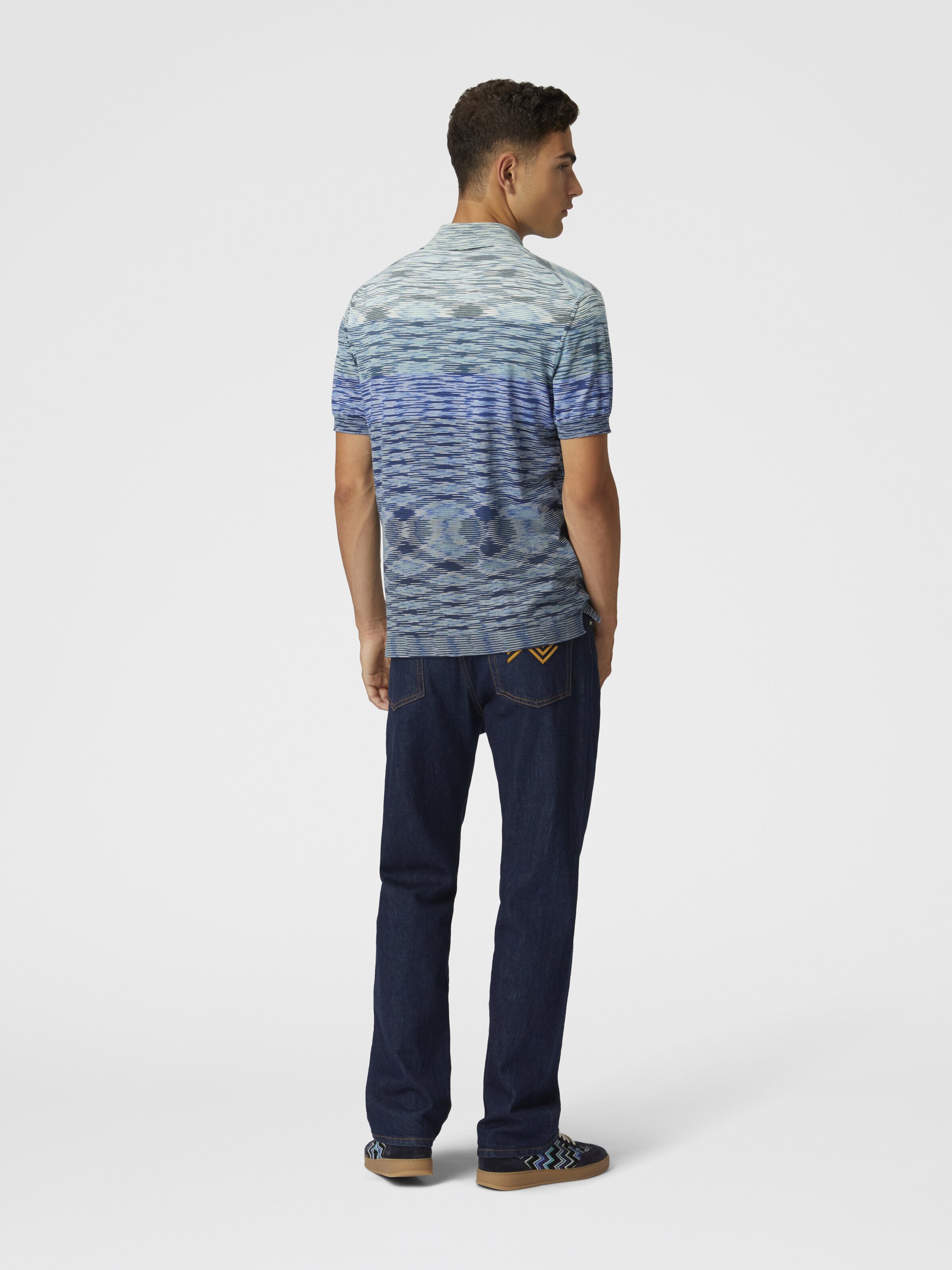 Dégradé slub cotton knit polo shirt, Blue & Green - 2