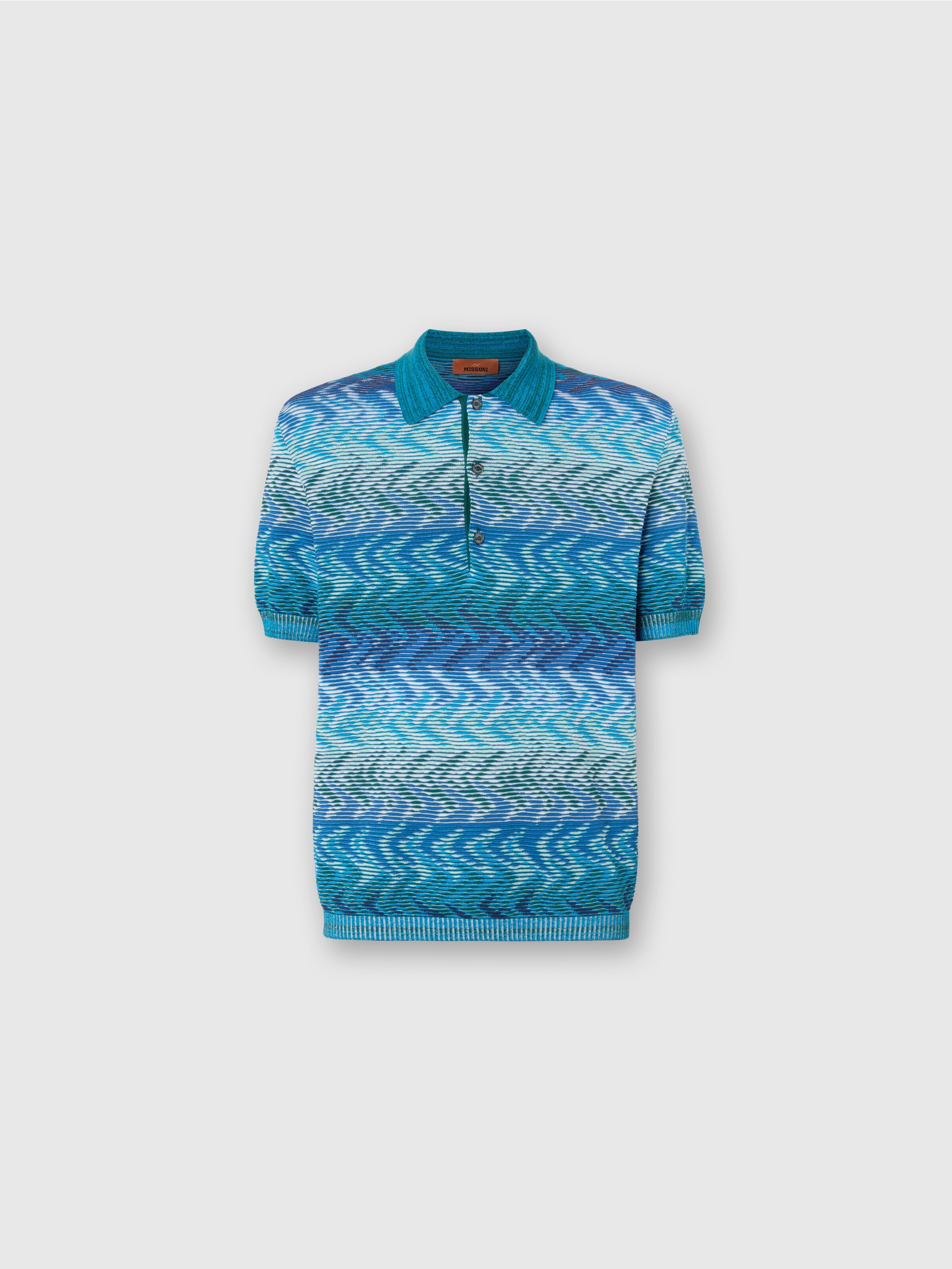 Polo in maglia di cotone lavorata con profili a contrasto, Blu - 0