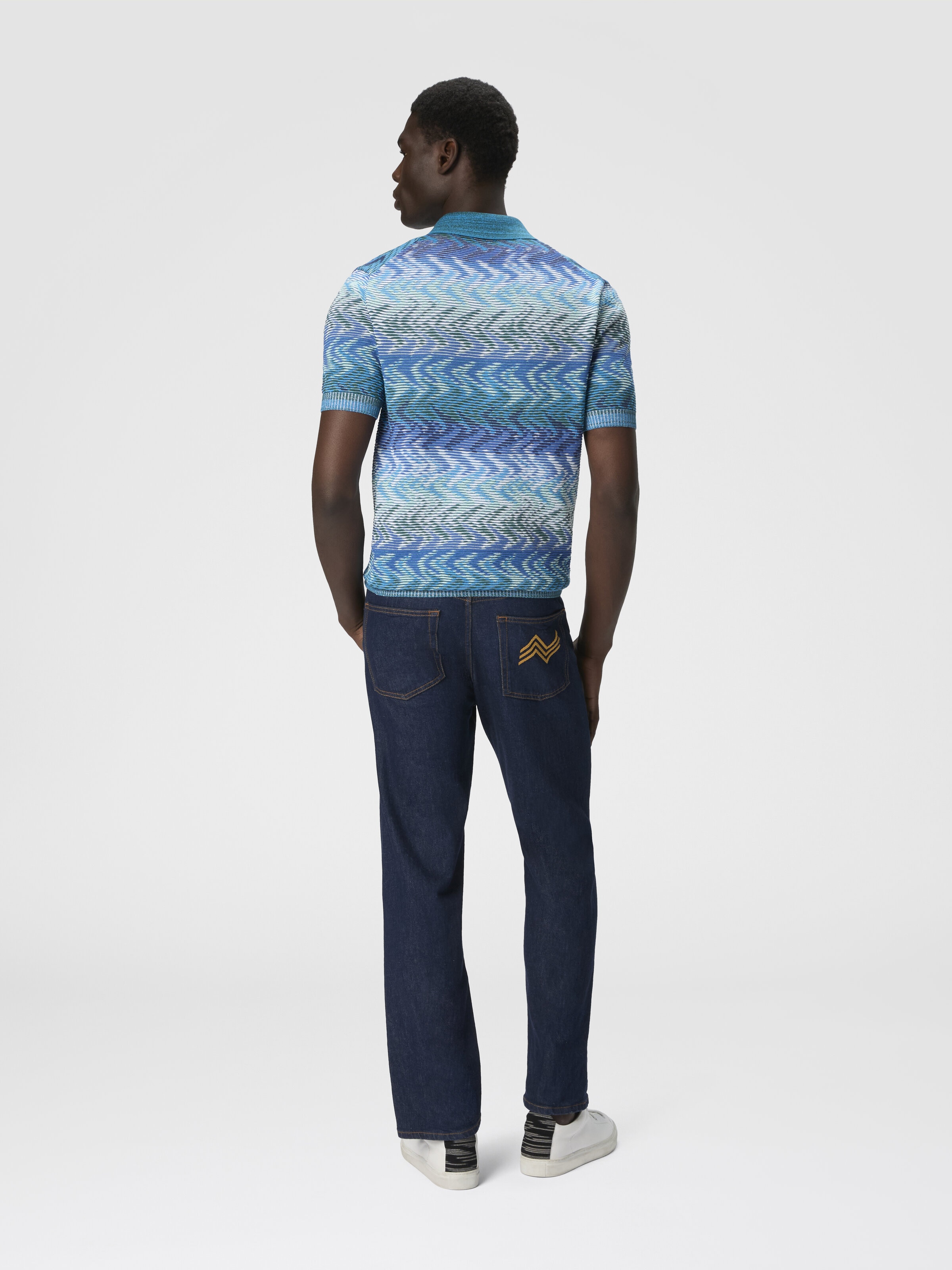 Polo in maglia di cotone lavorata con profili a contrasto, Blu - 2