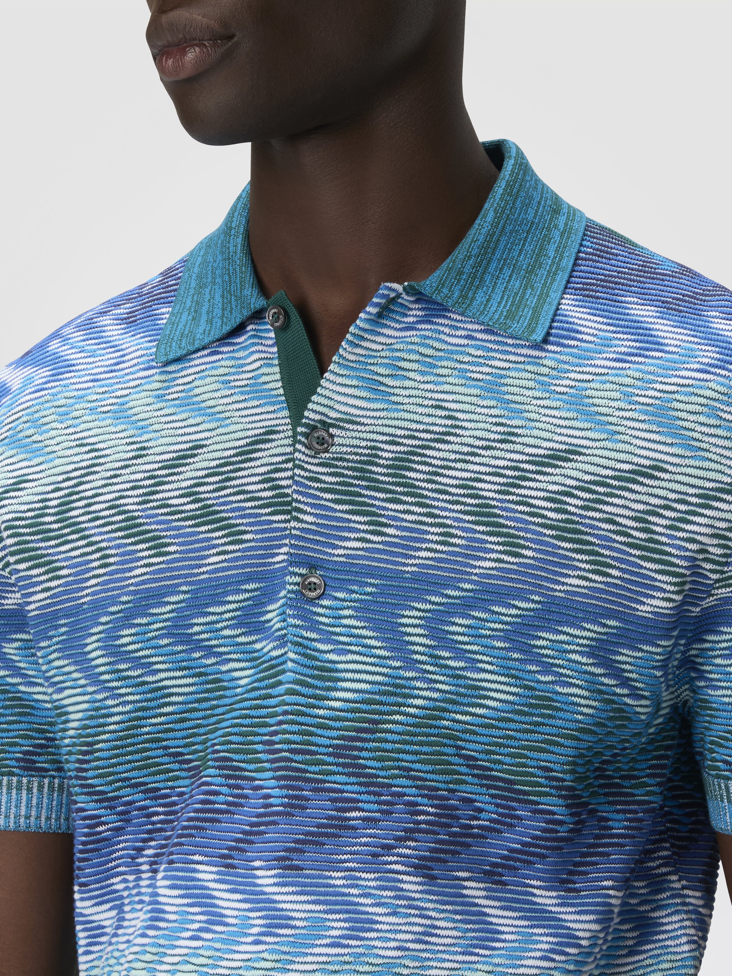 Polo in maglia di cotone lavorata con profili a contrasto, Blu - 4