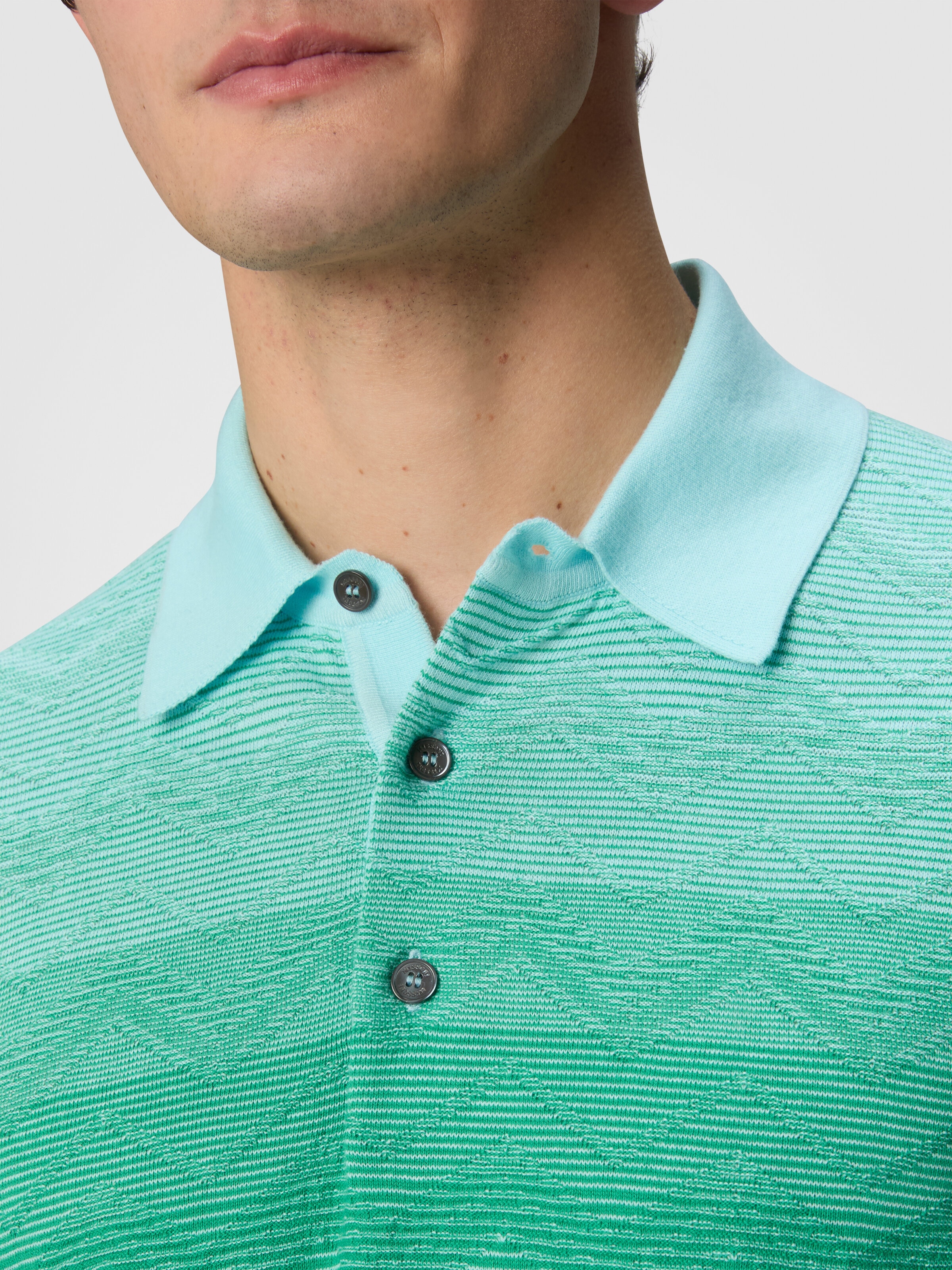 Long-sleeved polo shirt in dégradé chevron cotton, Green - 4