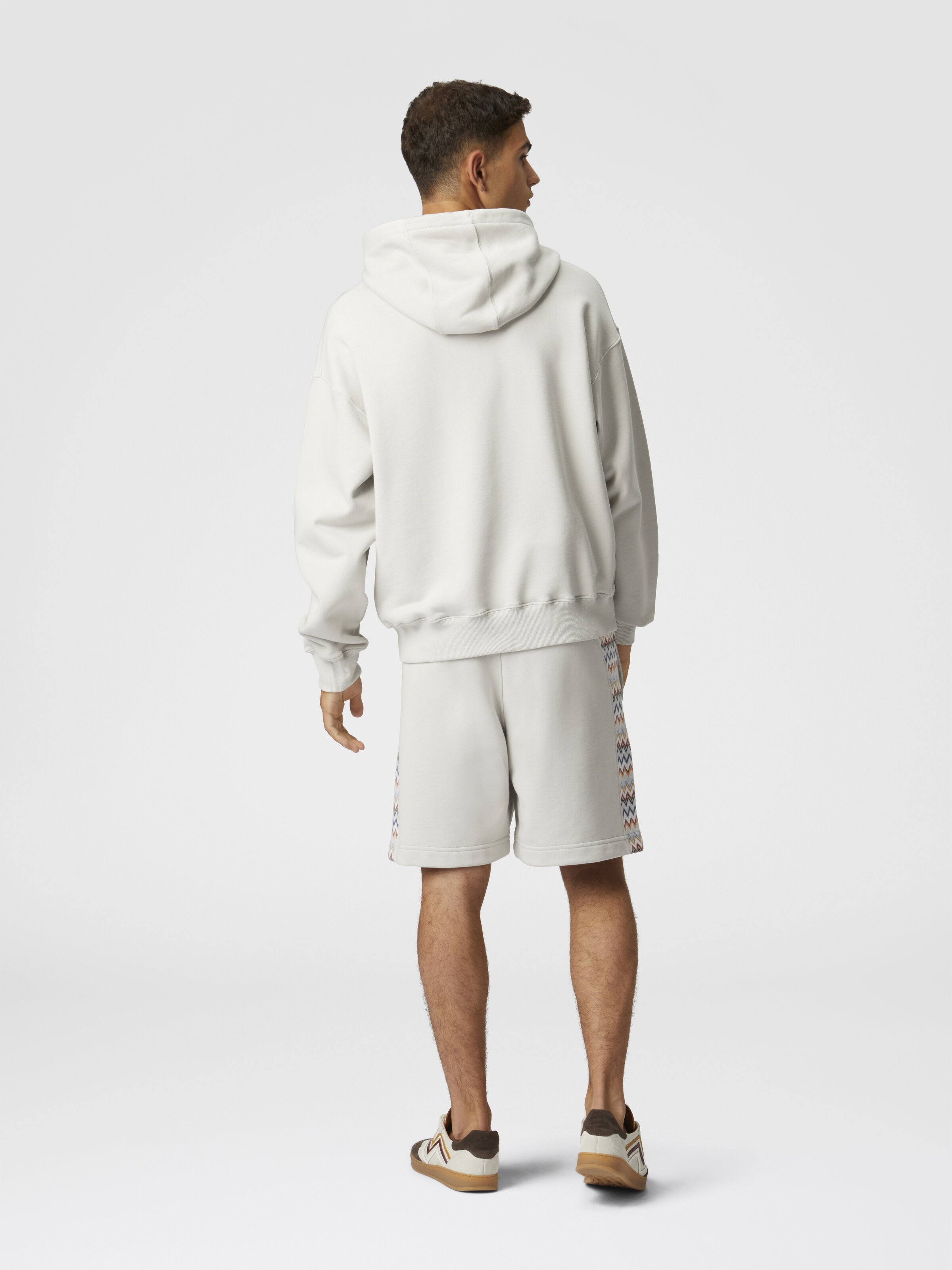 Short en coton avec empiècement en zigzag, Blanc  - 2