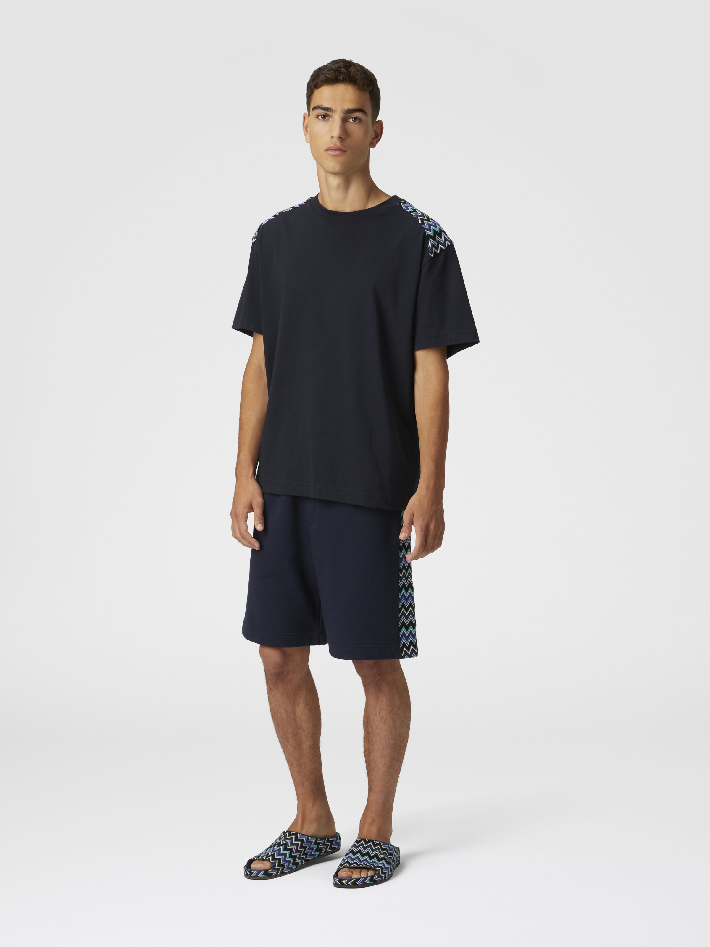 Shorts aus Baumwolle mit Zickzack-Einsatz, Blau - 1