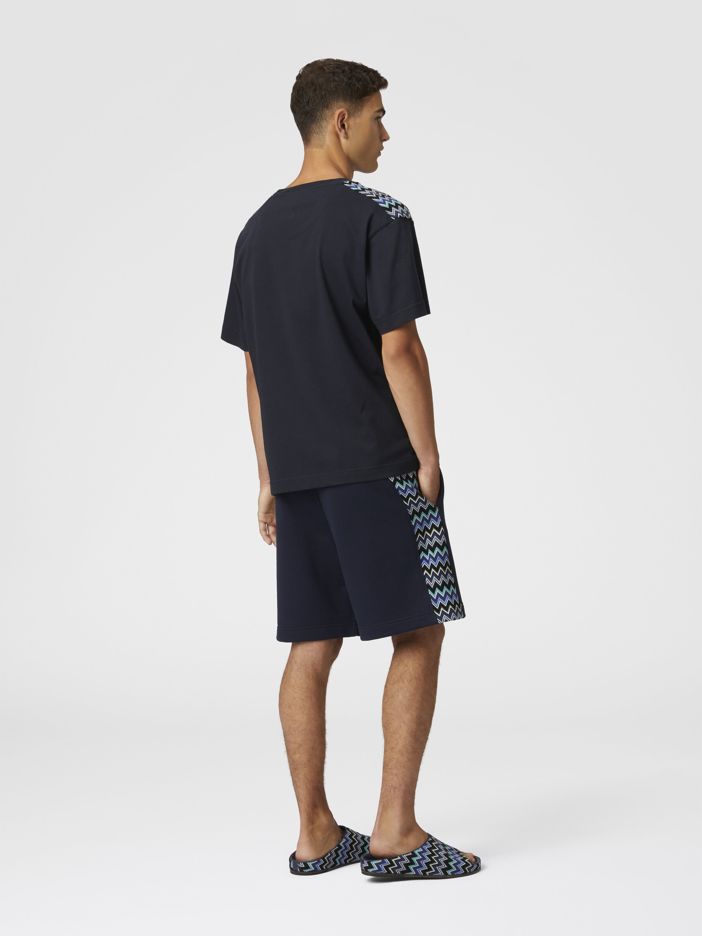 Shorts aus Baumwolle mit Zickzack-Einsatz, Blau - 2