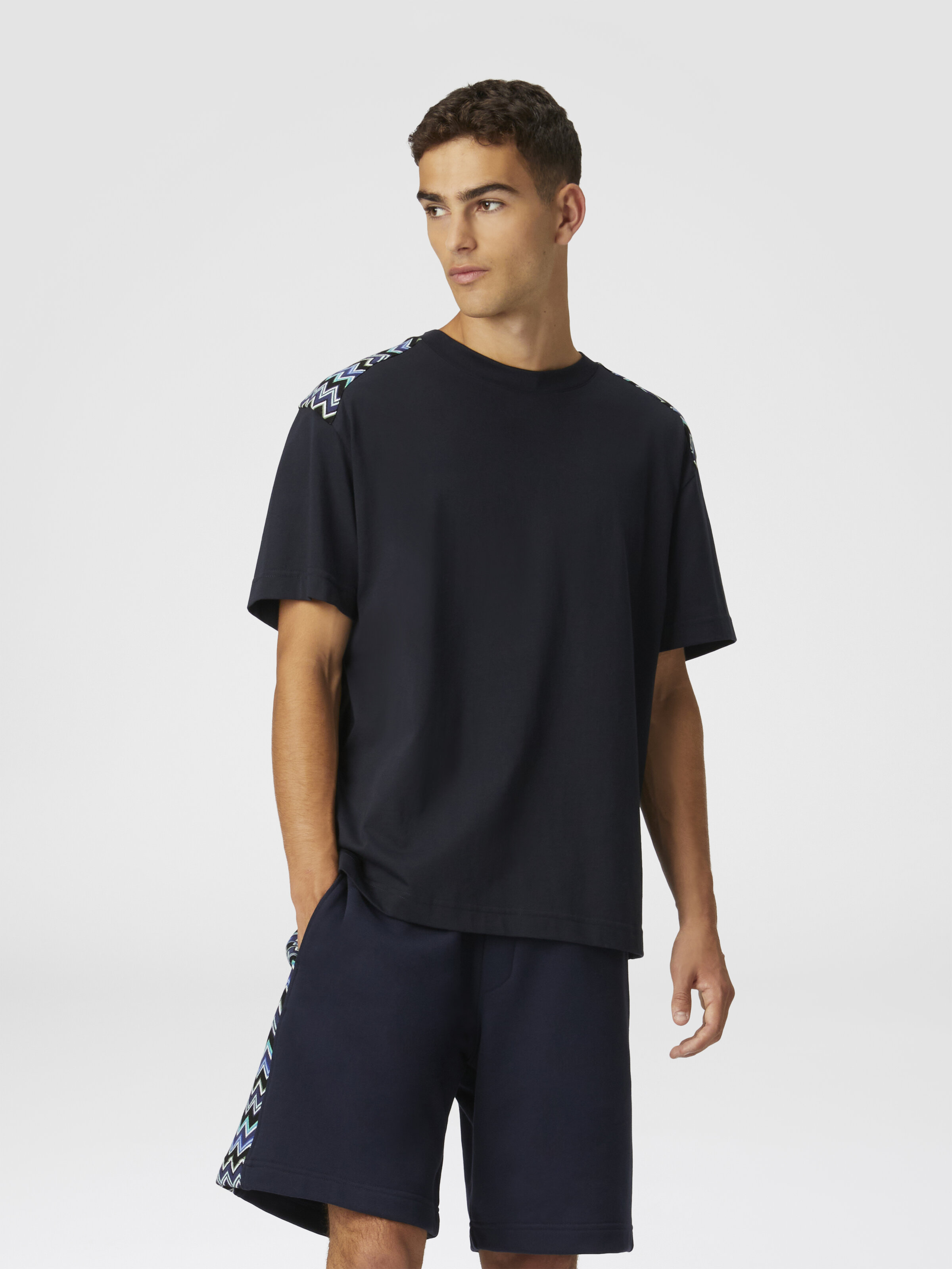 Shorts aus Baumwolle mit Zickzack-Einsatz, Blau - 3