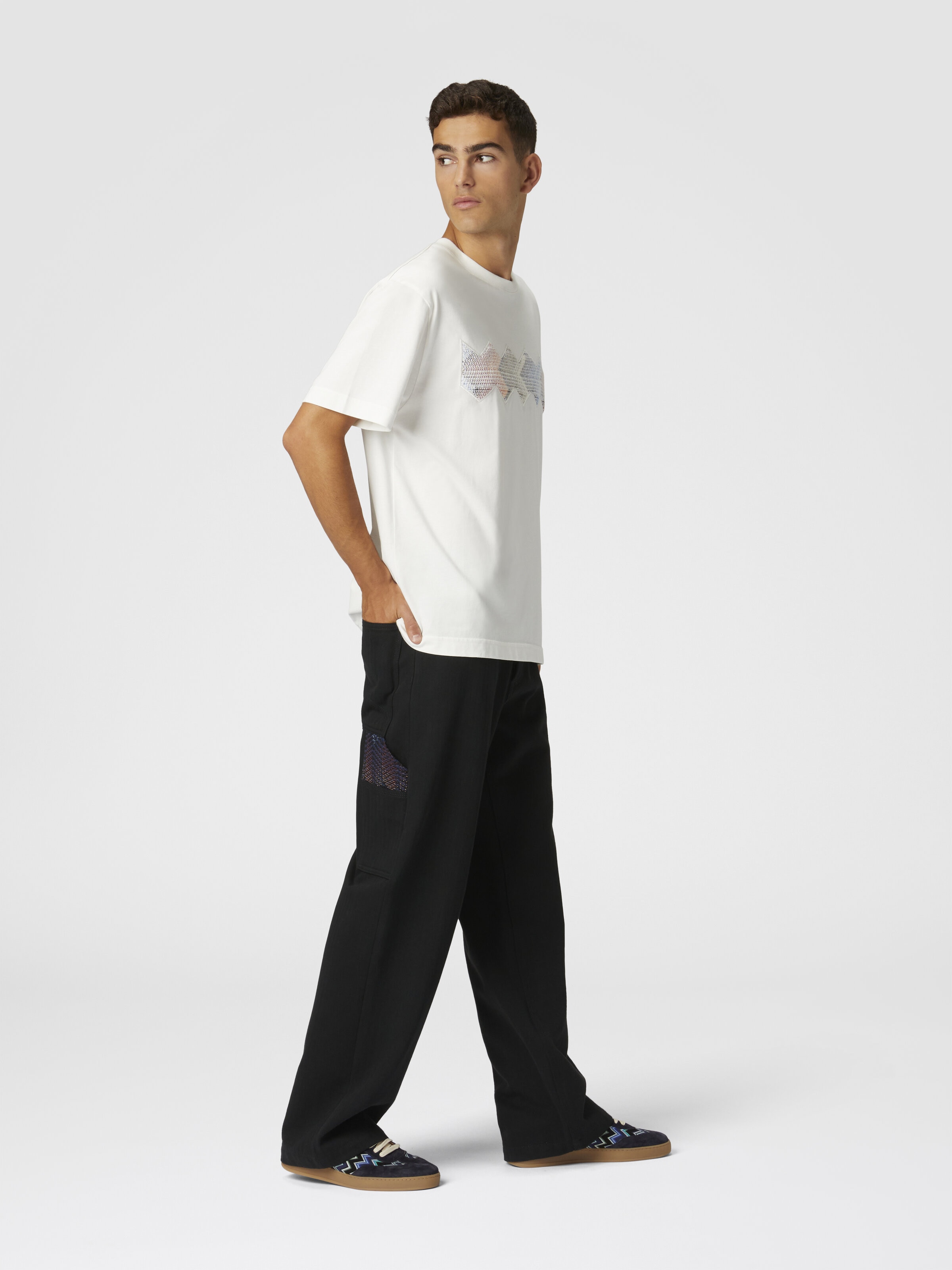 Denim-Cargohose mit Chevron-Strickeinsätzen, Mehrfarbig  - 3