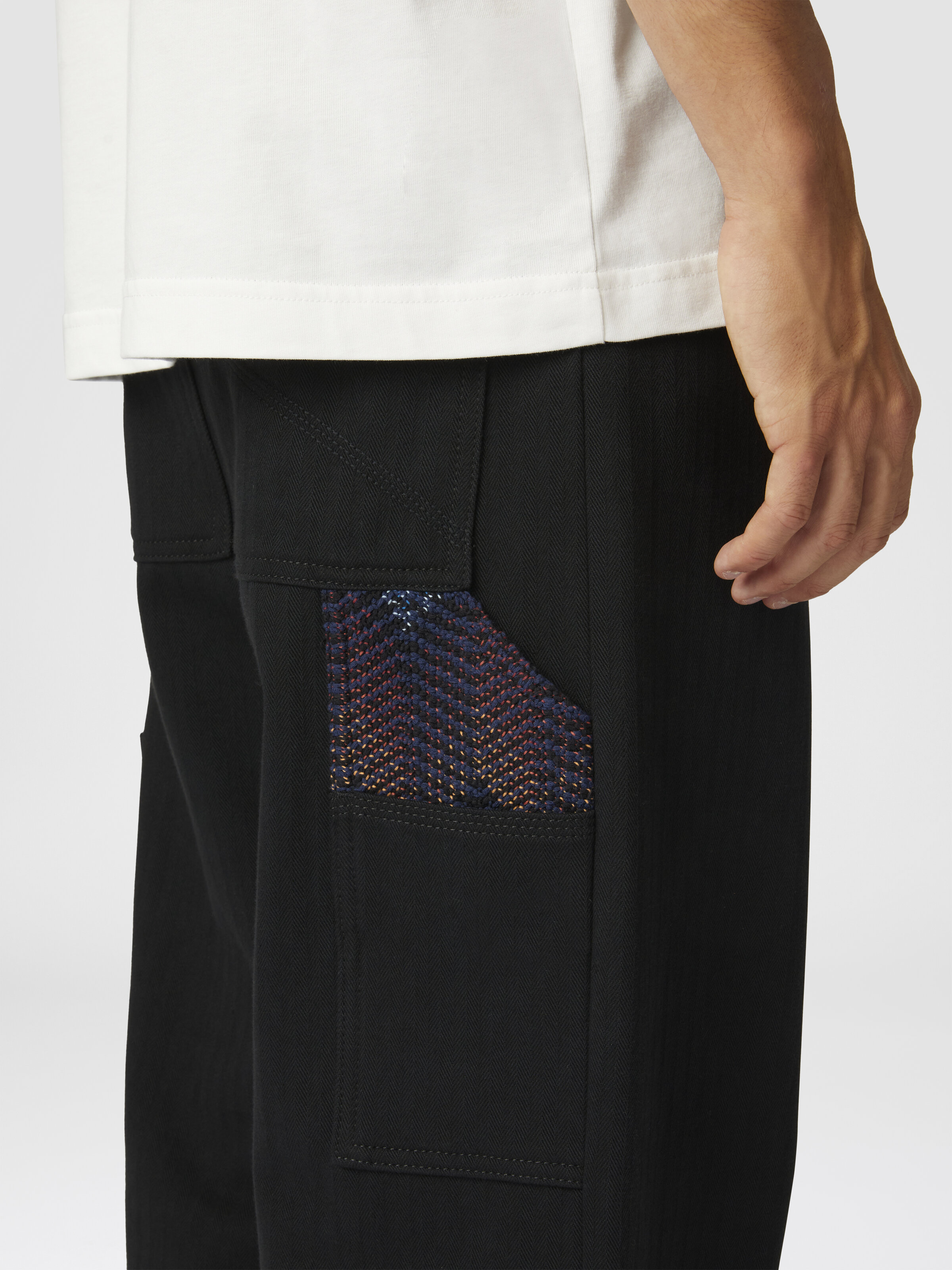 Denim-Cargohose mit Chevron-Strickeinsätzen, Mehrfarbig  - 4