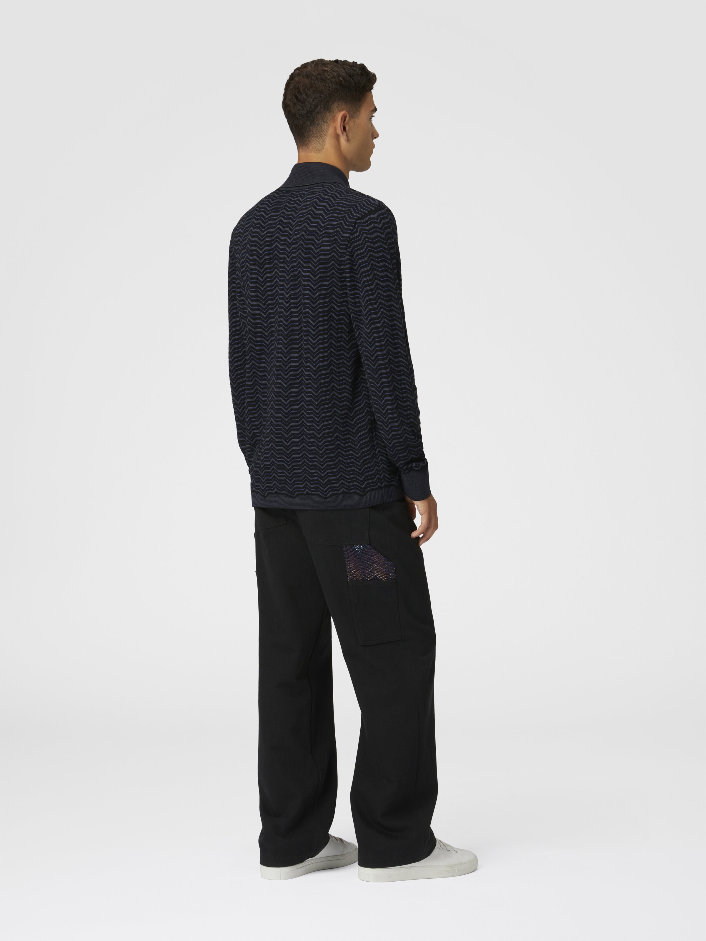 Camicia in maglia di lana e viscosa con onde, Blu & Grigio - 2