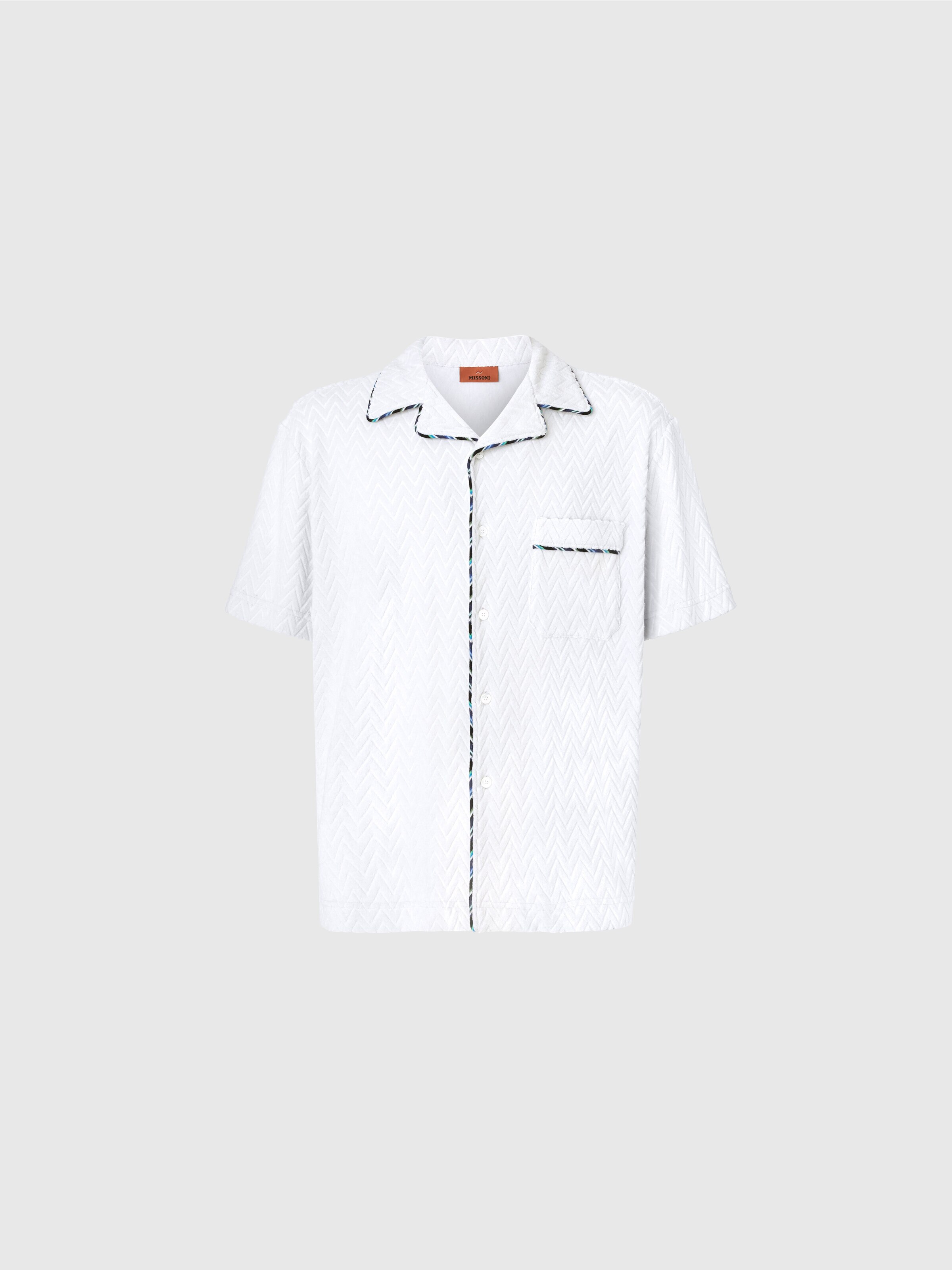 Bowling shirt in zig zag cotton terry with contrasting profiles, White  - 0