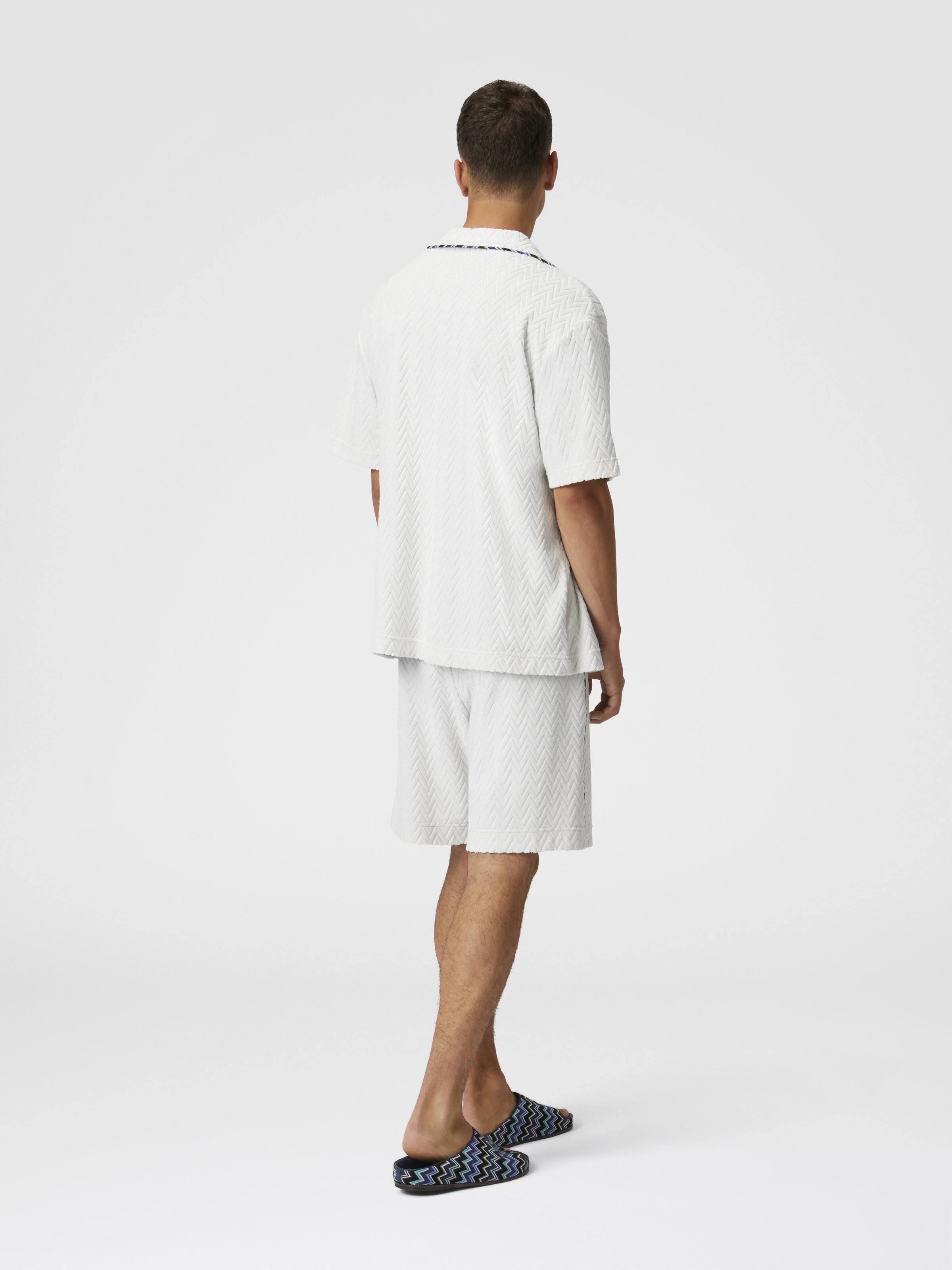 Bowling shirt in zig zag cotton terry with contrasting profiles, White  - 2