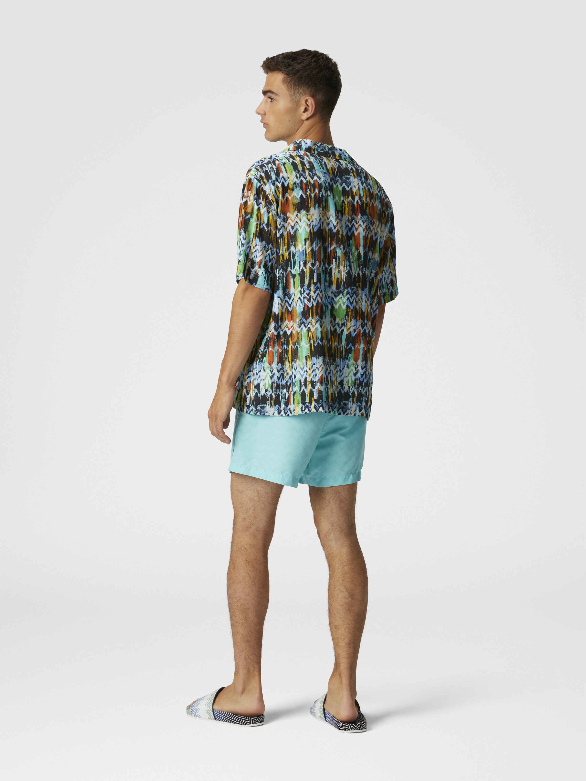 Viscose bowling shirt with zig zag print brushed effect, Black Multicoloured  - 2