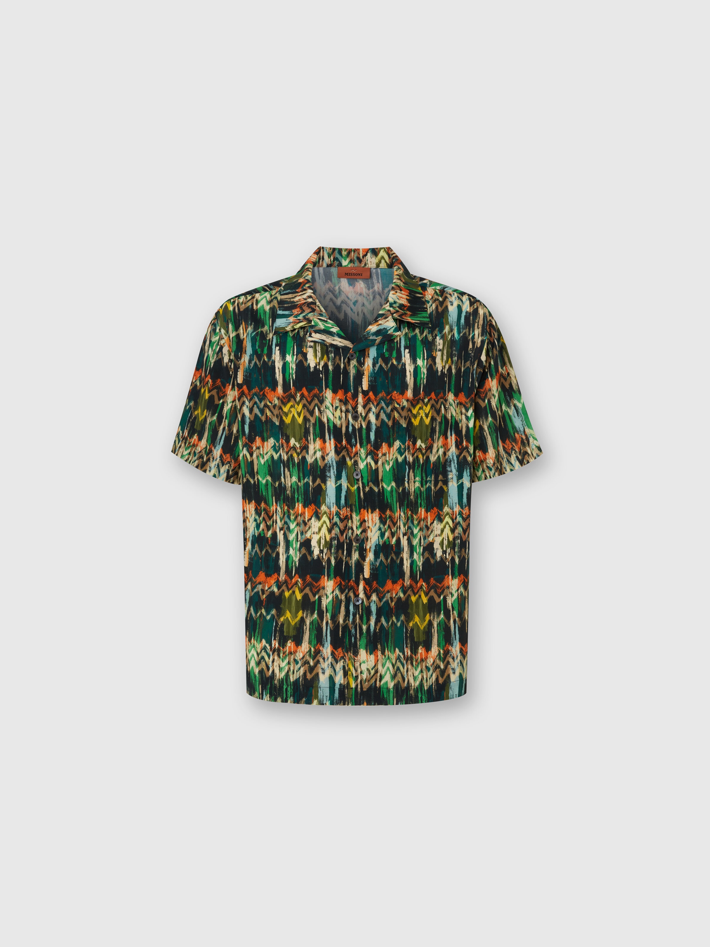 Viscose bowling shirt with zig zag print brushed effect, Green - 0