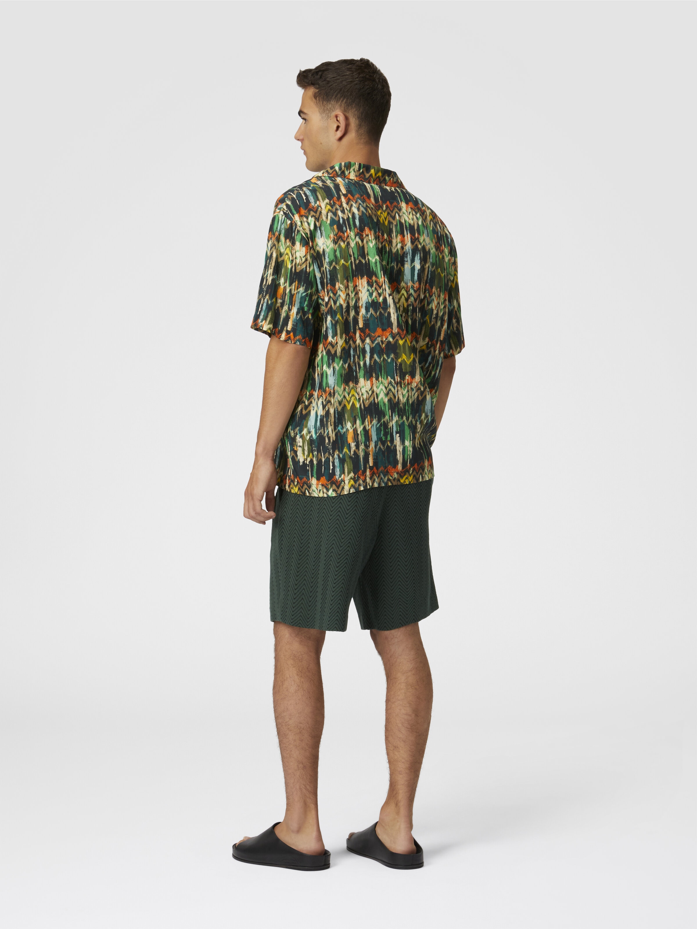 Viscose bowling shirt with zig zag print brushed effect, Green - 2