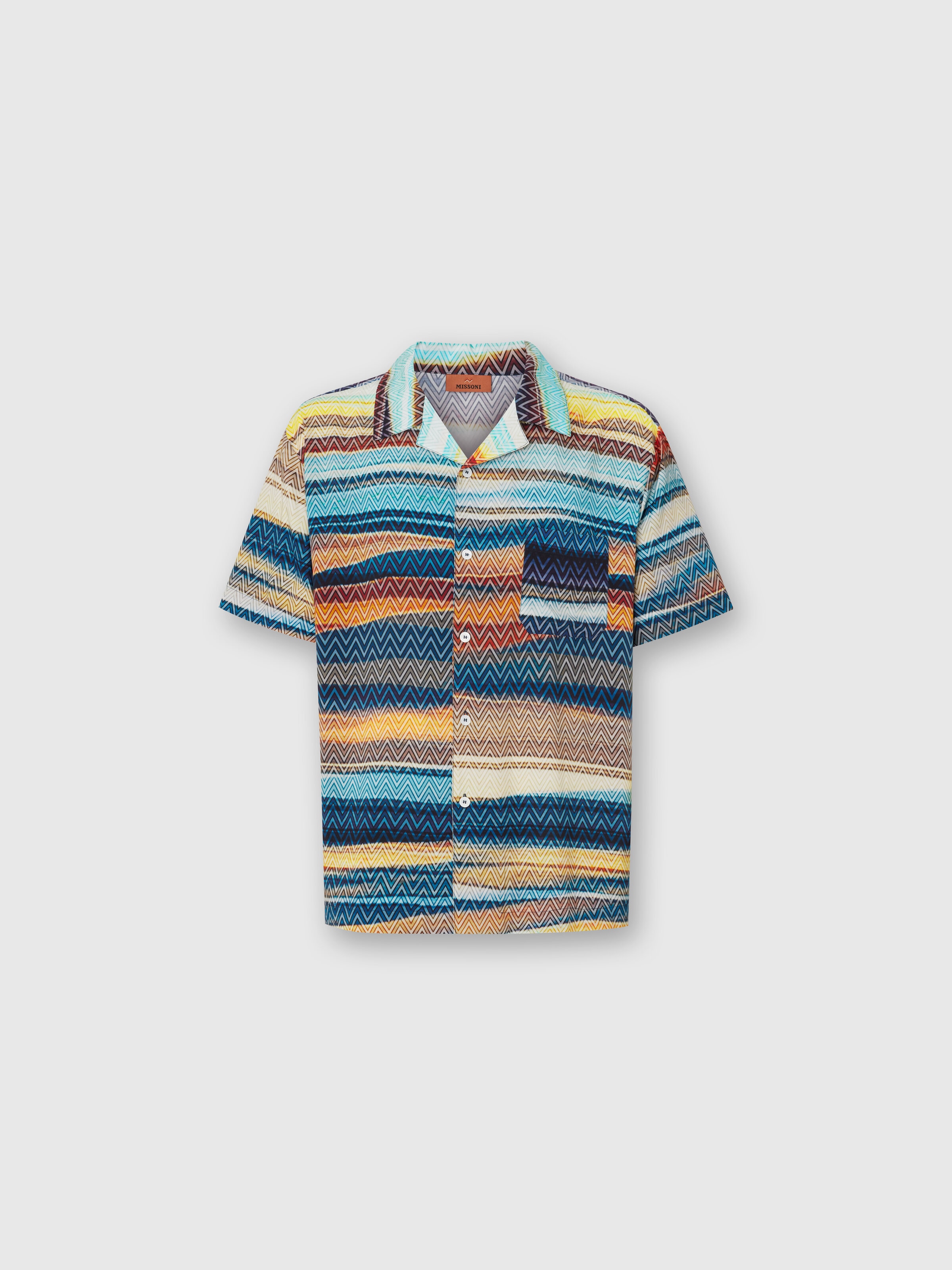 Bowling shirt with gradient zig zag print and breast pocket, Blue - 0