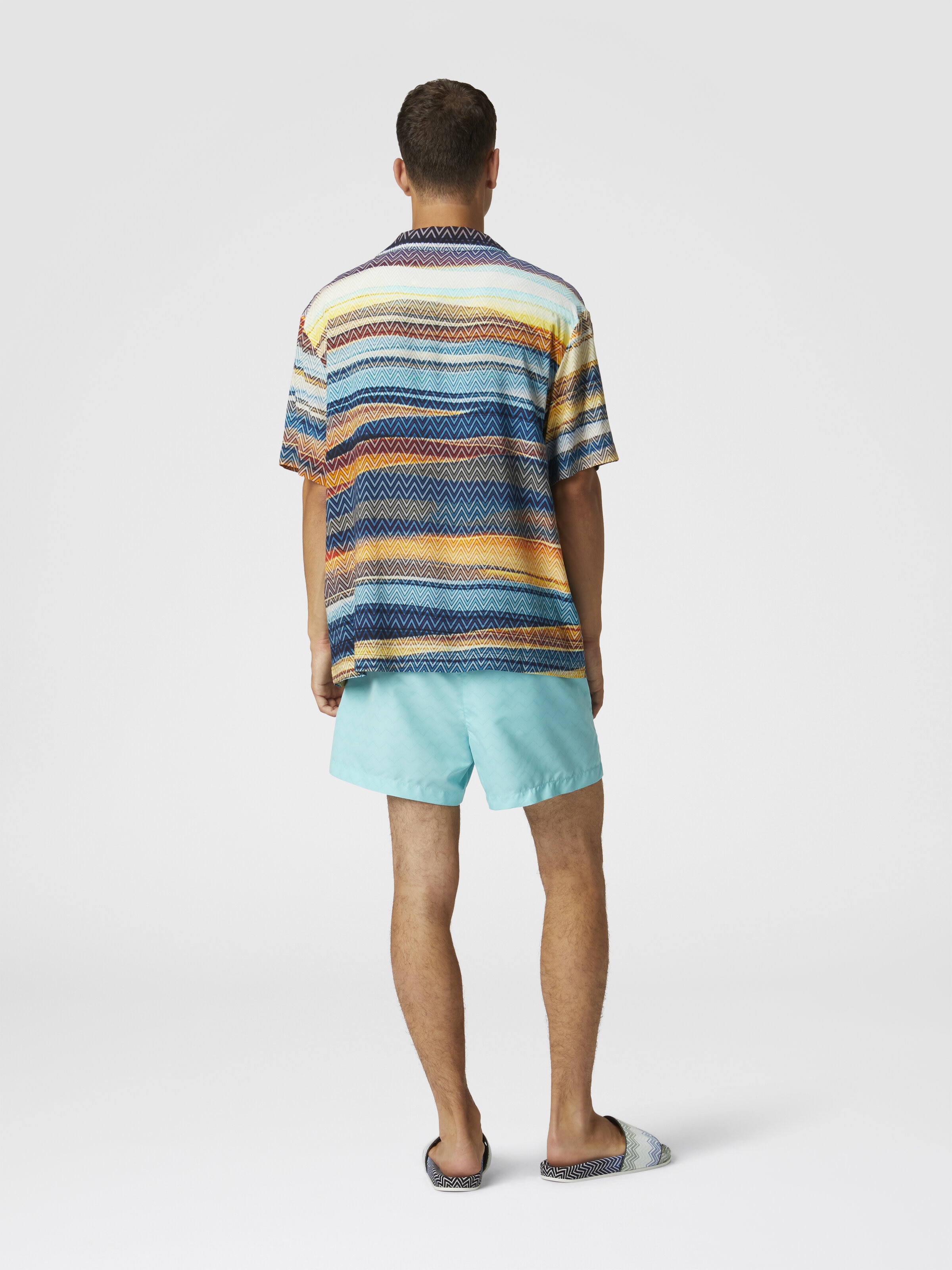 Bowling shirt with gradient zig zag print and breast pocket, Blue - 2