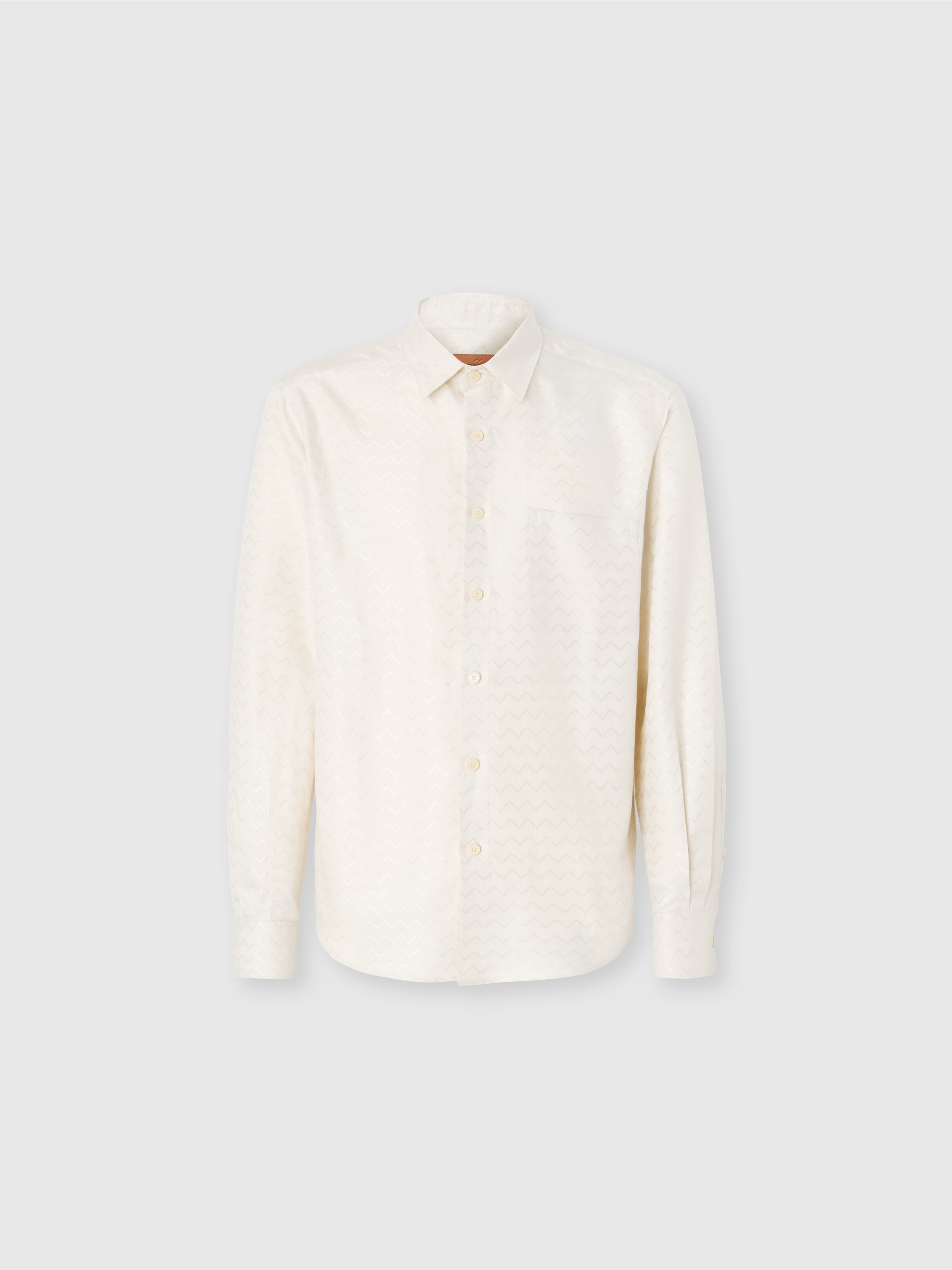 Camisa de algodón, viscosa y lino con estampado en zigzag brillante, Verde  - 0