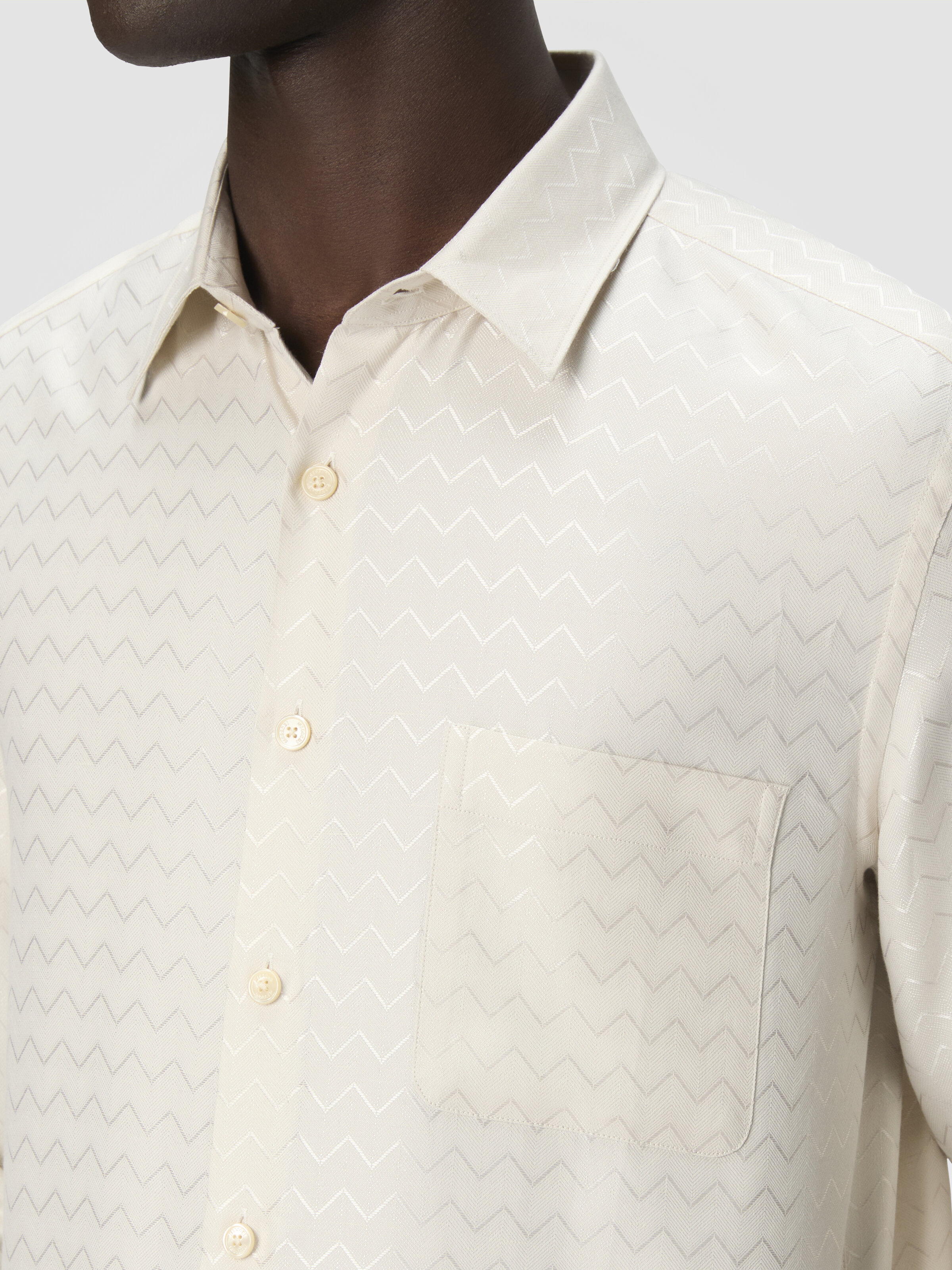 Camisa de algodón, viscosa y lino con estampado en zigzag brillante, Verde  - 4