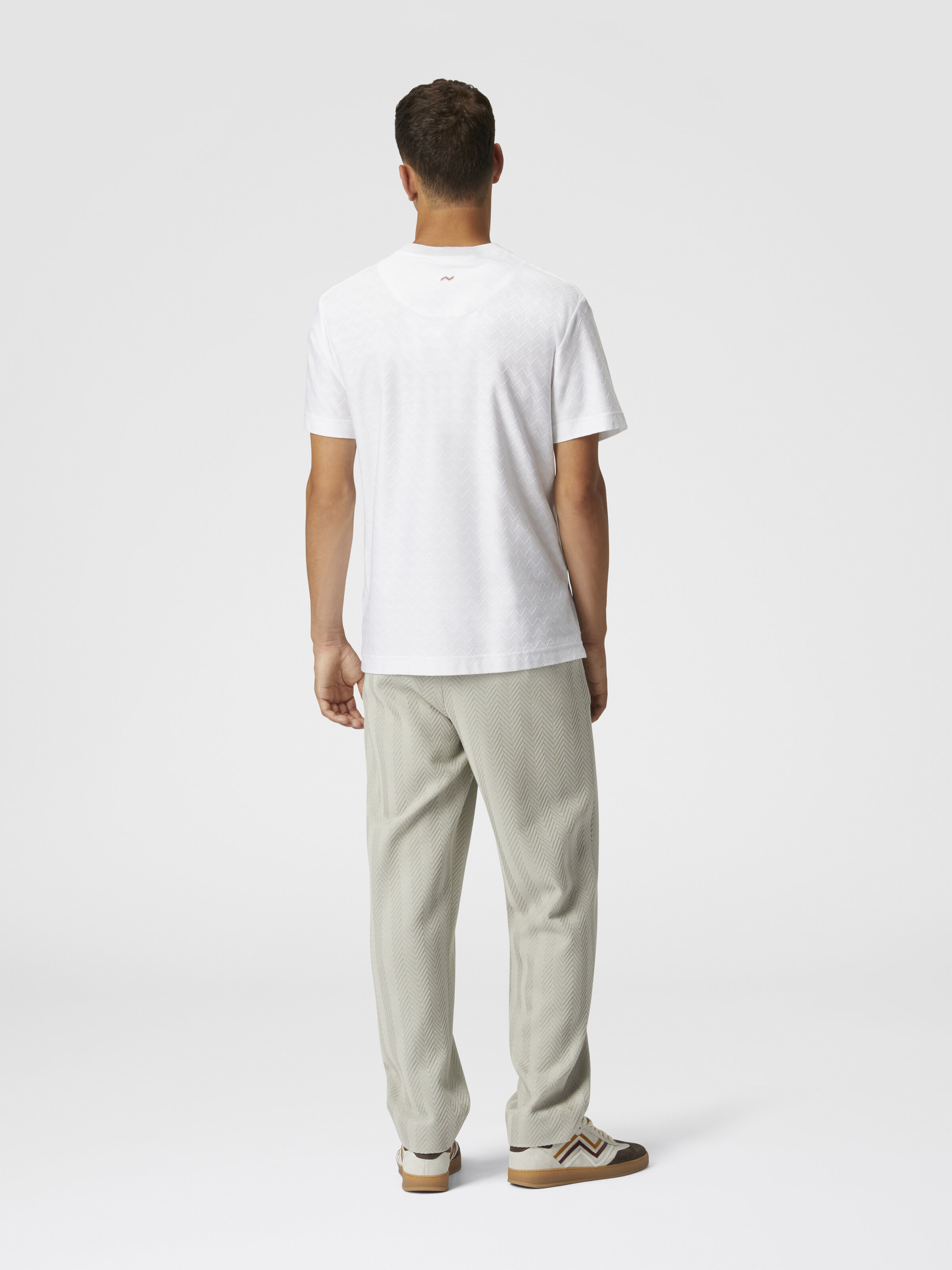 Tone-on-tone zig zag cotton jersey crewneck T-shirt, White  - 2