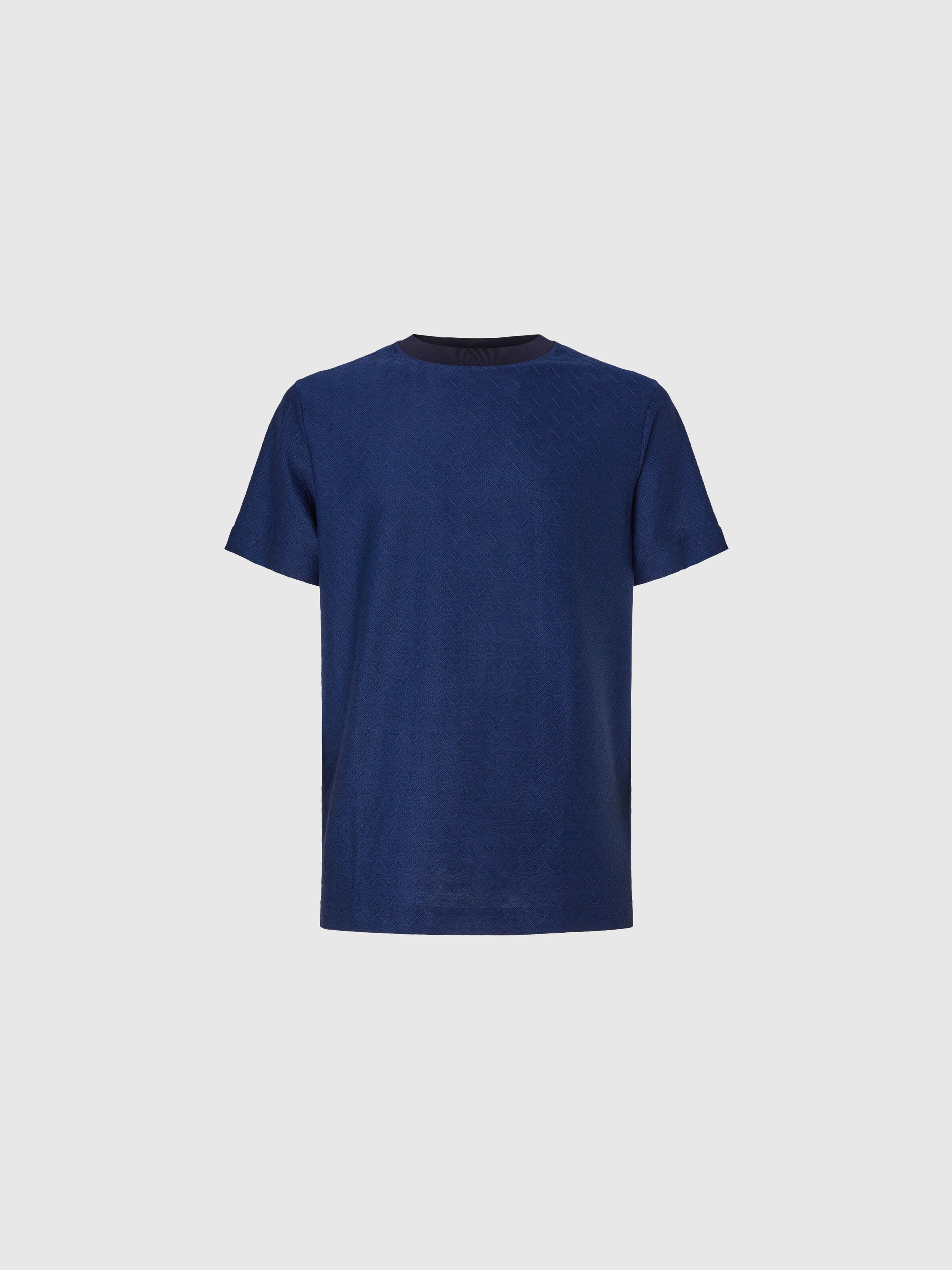 Tone-on-tone zig zag cotton jersey crewneck T-shirt, Blue - 0