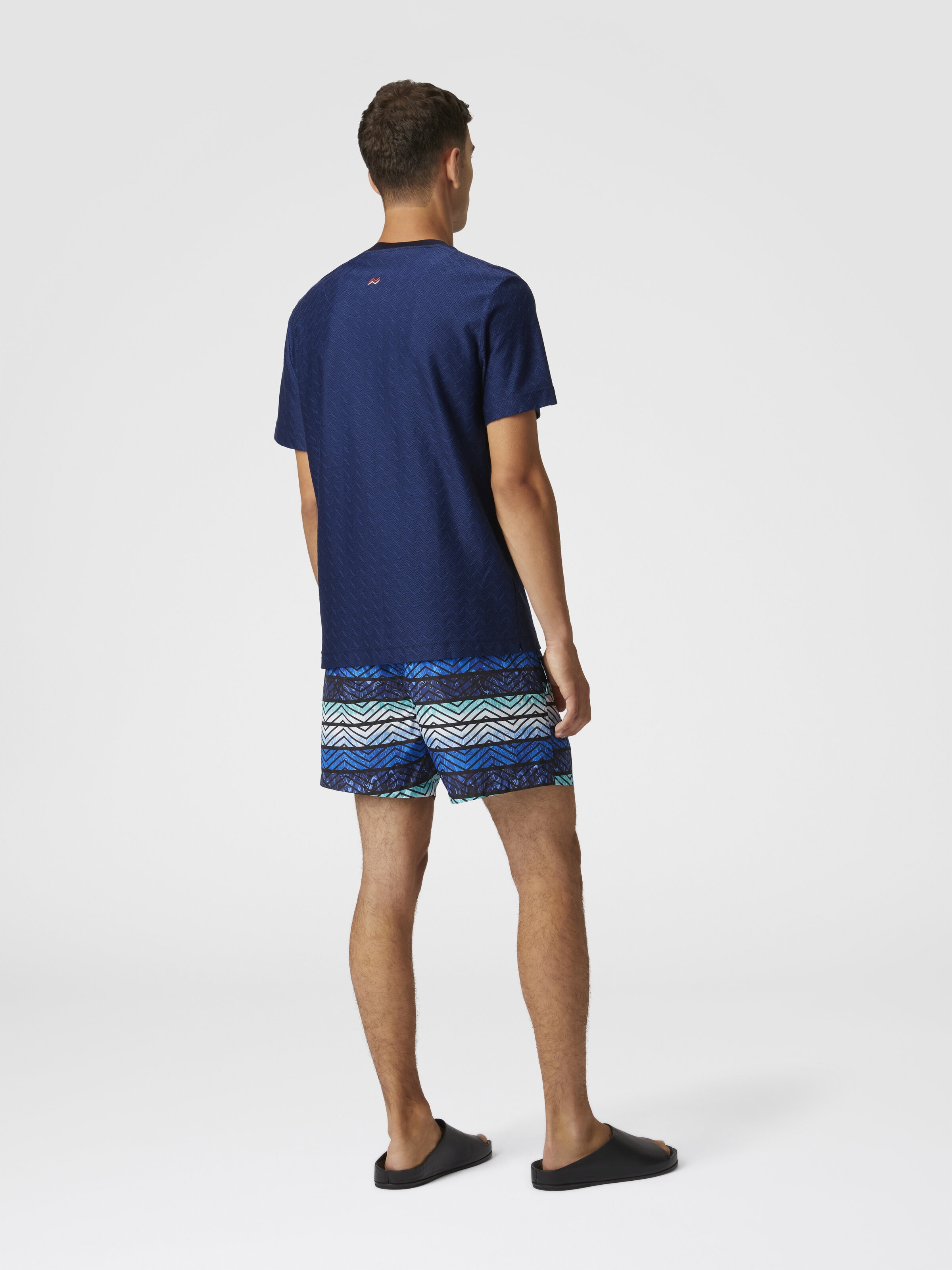 Tone-on-tone zig zag cotton jersey crewneck T-shirt, Blue - 2